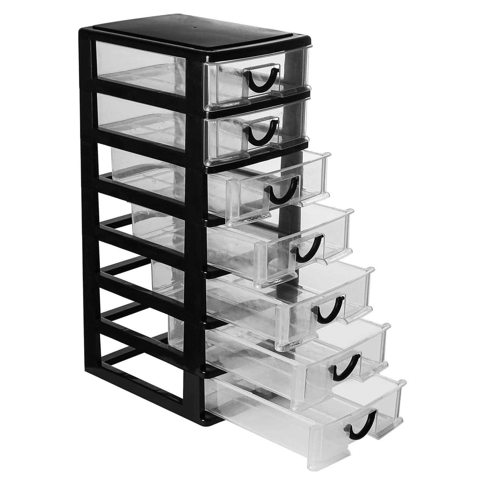 Rempry Mini Plastic Drawers Organizer, 7.1"cx5.1"x13.2" Small Storage Drawers Containers with 7 Clear Drawer Units, Black