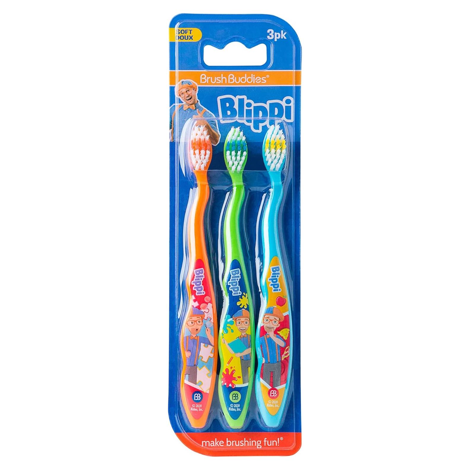 Brush Buddies Blippi Kids Toothbrushes, Manual Toothbrushes for Kids, Toothbrush for Toddlers 2-4 Years, Blippi Childrens Toothbrush, Soft Toothbrushes, 3 Count