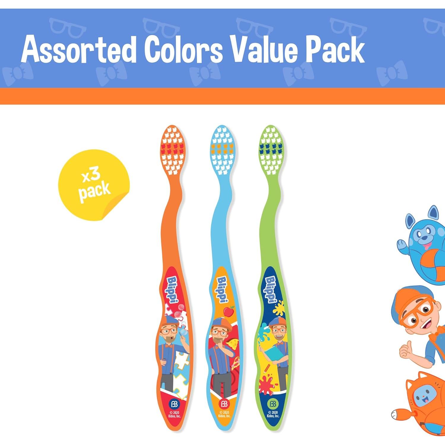 Brush Buddies Blippi Kids Toothbrushes, Manual Toothbrushes for Kids, Toothbrush for Toddlers 2-4 Years, Blippi Childrens Toothbrush, Soft Toothbrushes, 3 Count