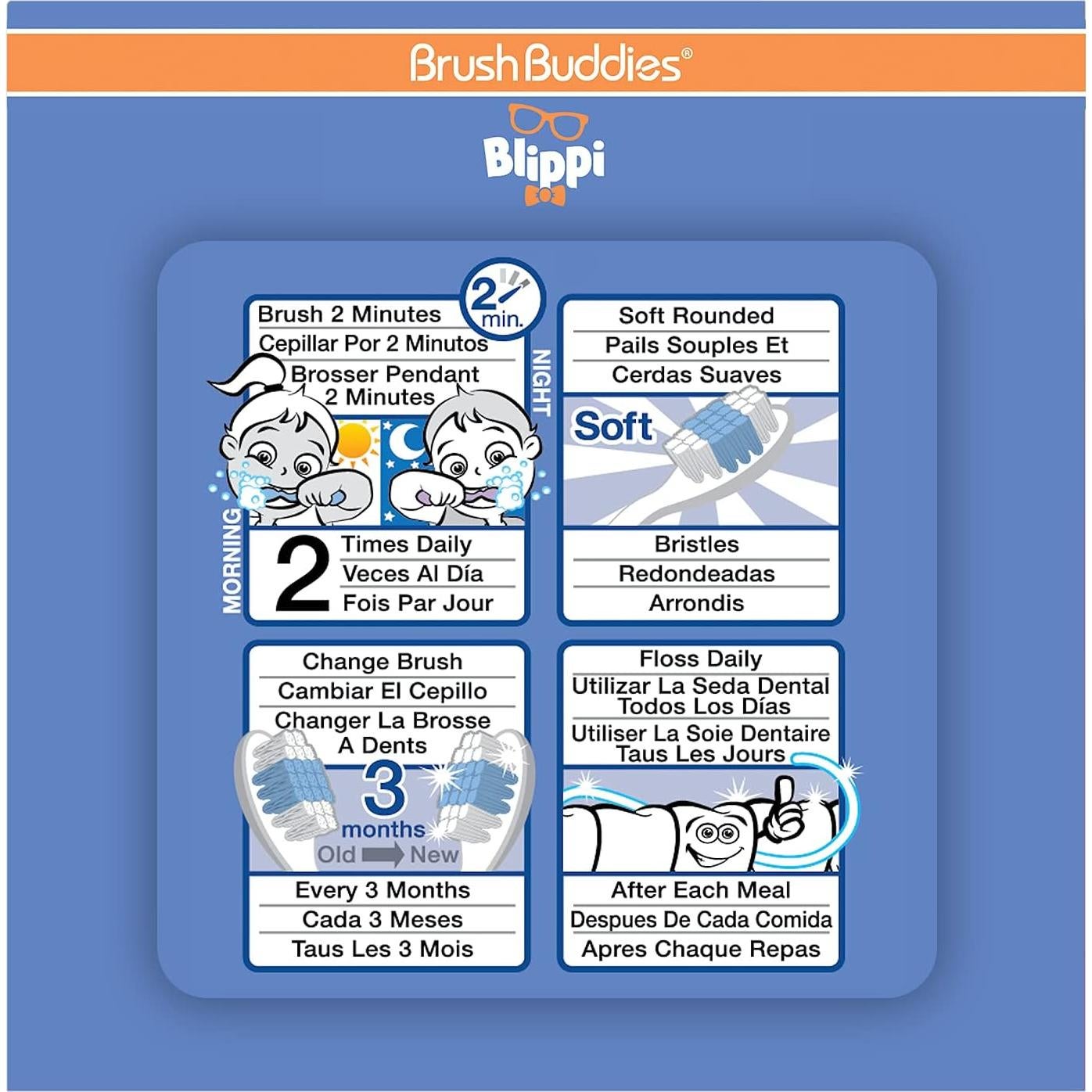 Brush Buddies Blippi Kids Toothbrushes, Manual Toothbrushes for Kids, Toothbrush for Toddlers 2-4 Years, Blippi Childrens Toothbrush, Soft Toothbrushes, 3 Count
