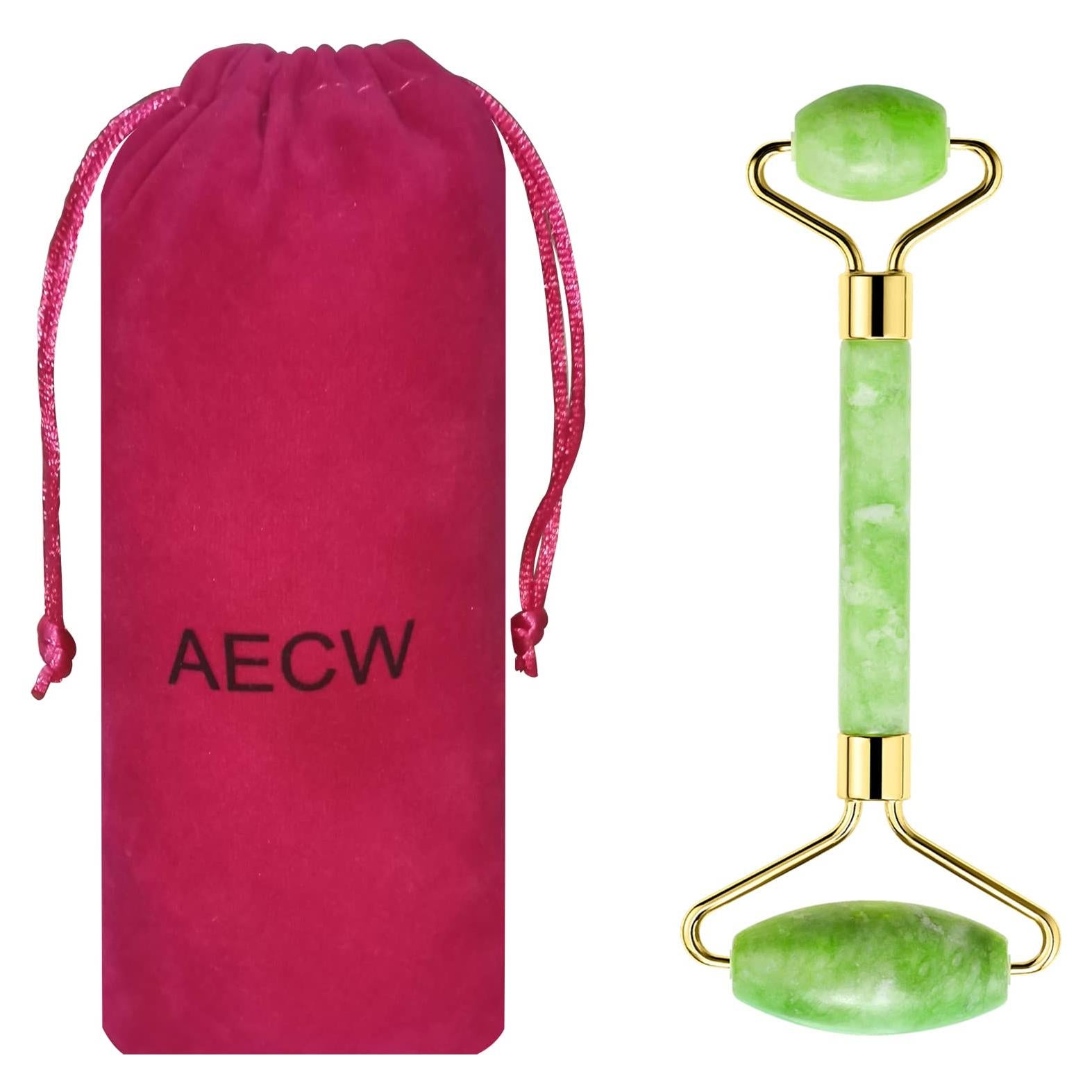 Rodillo Facial de Jade Natural AECW Verde 14.5cm Sin Ruido