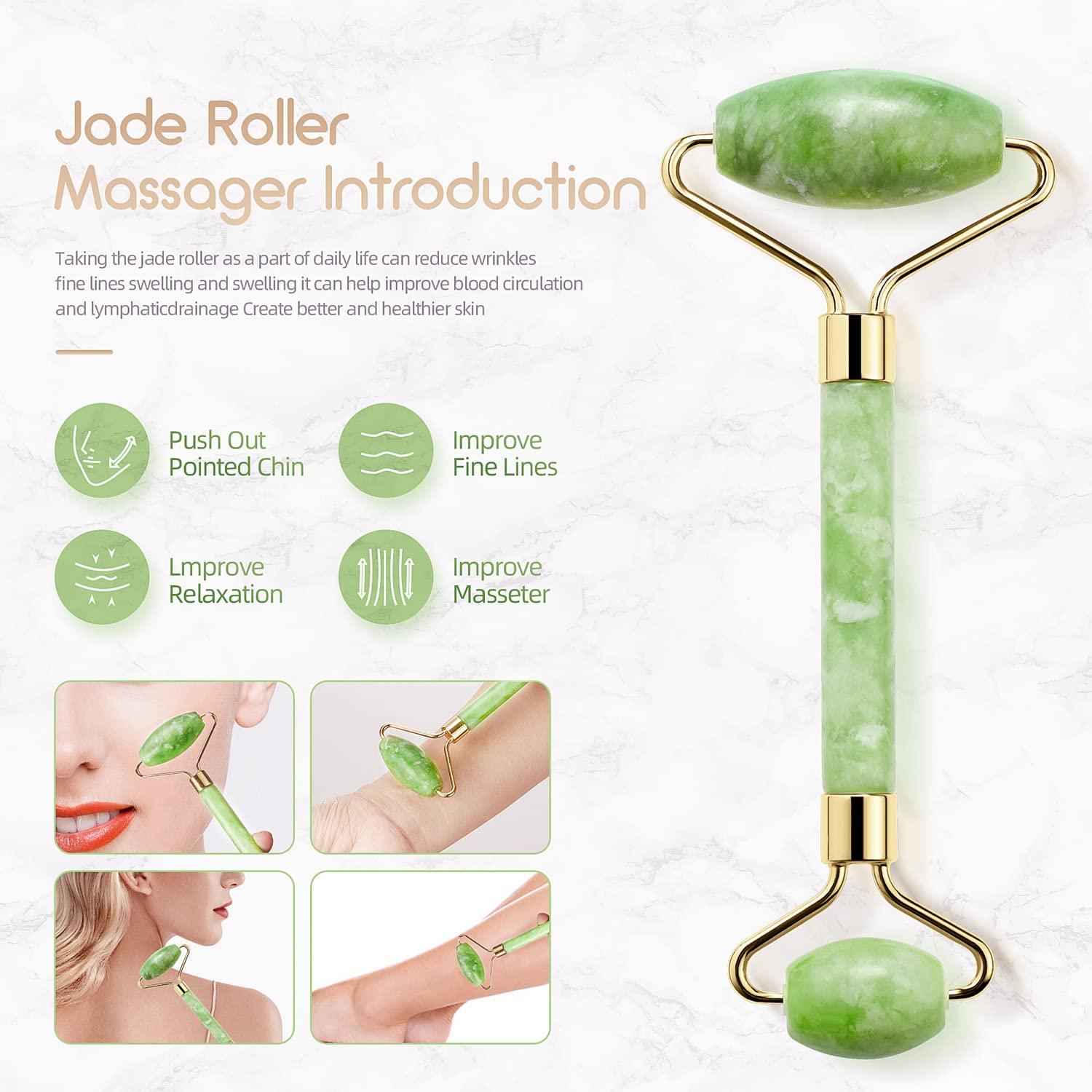 Rodillo Facial de Jade Natural AECW Verde 14.5cm Sin Ruido