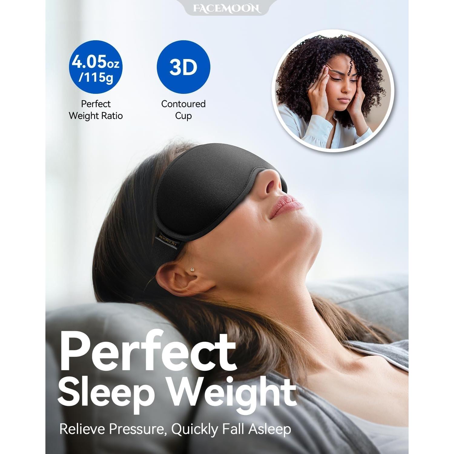 Máscara de Ojos con Peso Facemoon 3D Ajustable - Bloqueo Total de Luz