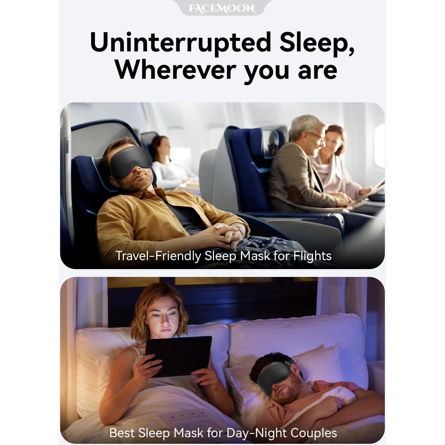 Máscara de Ojos con Peso Facemoon 3D Ajustable - Bloqueo Total de Luz