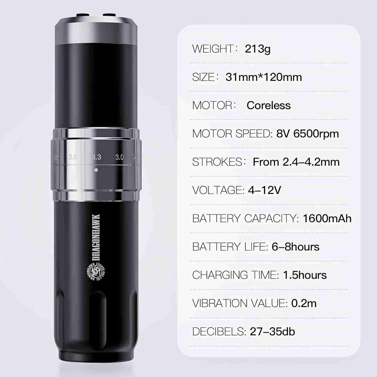 Máquina de Tatuaje Inalámbrica Dragonhawk YZBTD con 2 Baterías