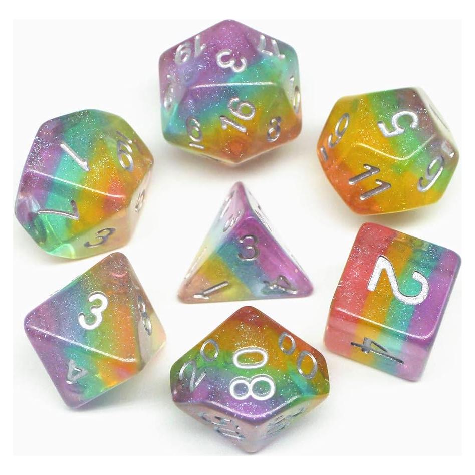 Set de Dados DND HD Arcoíris Brillantes para RPG