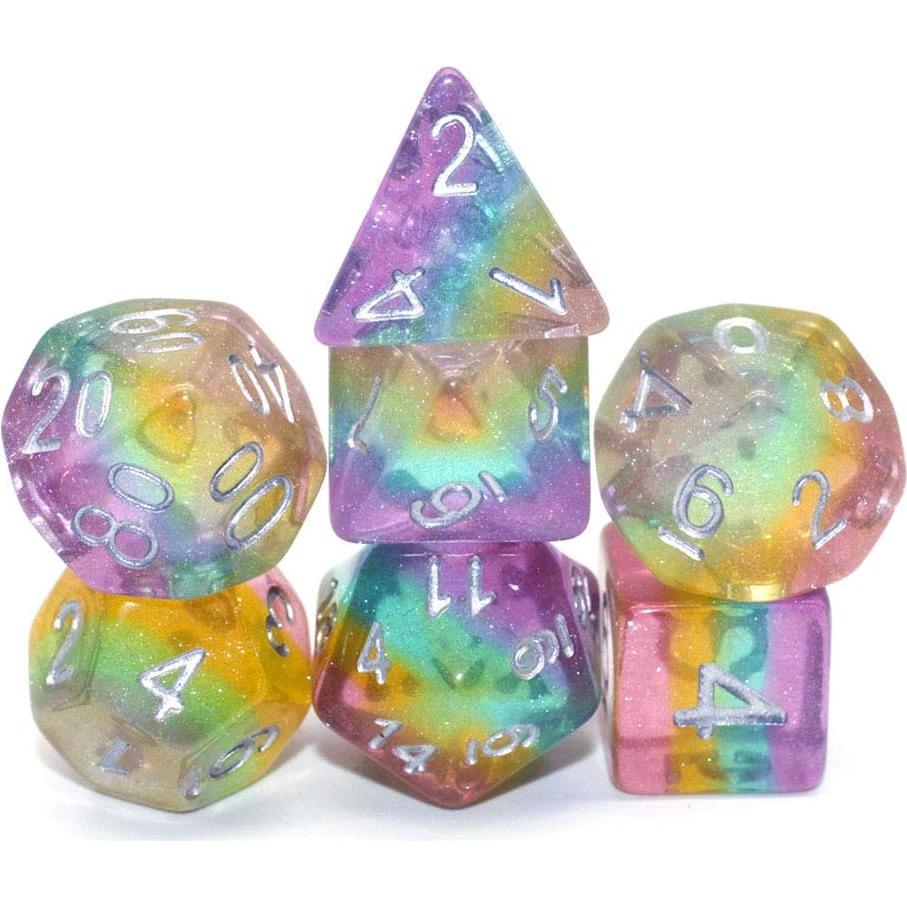 Set de Dados DND HD Arcoíris Brillantes para RPG
