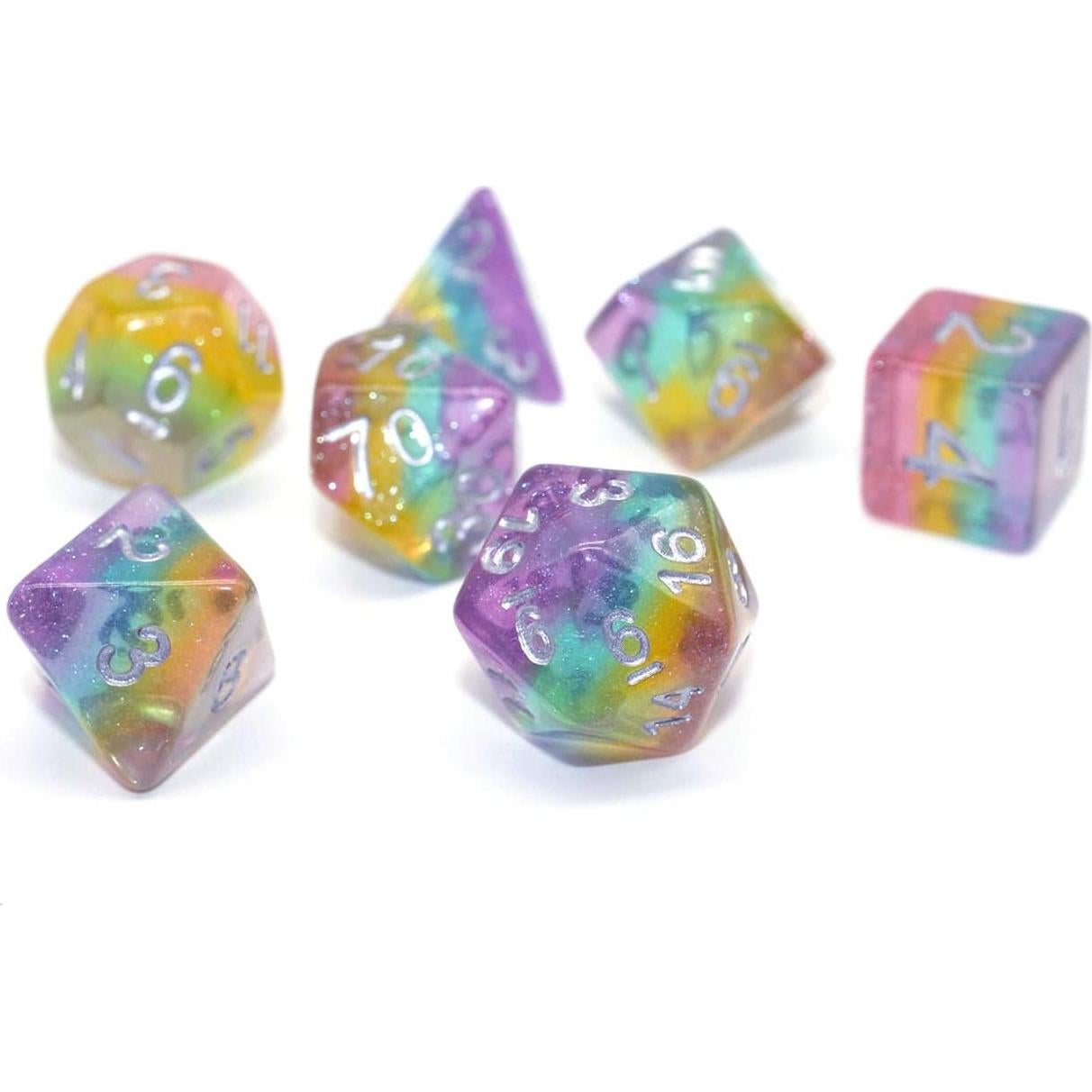 Set de Dados DND HD Arcoíris Brillantes para RPG