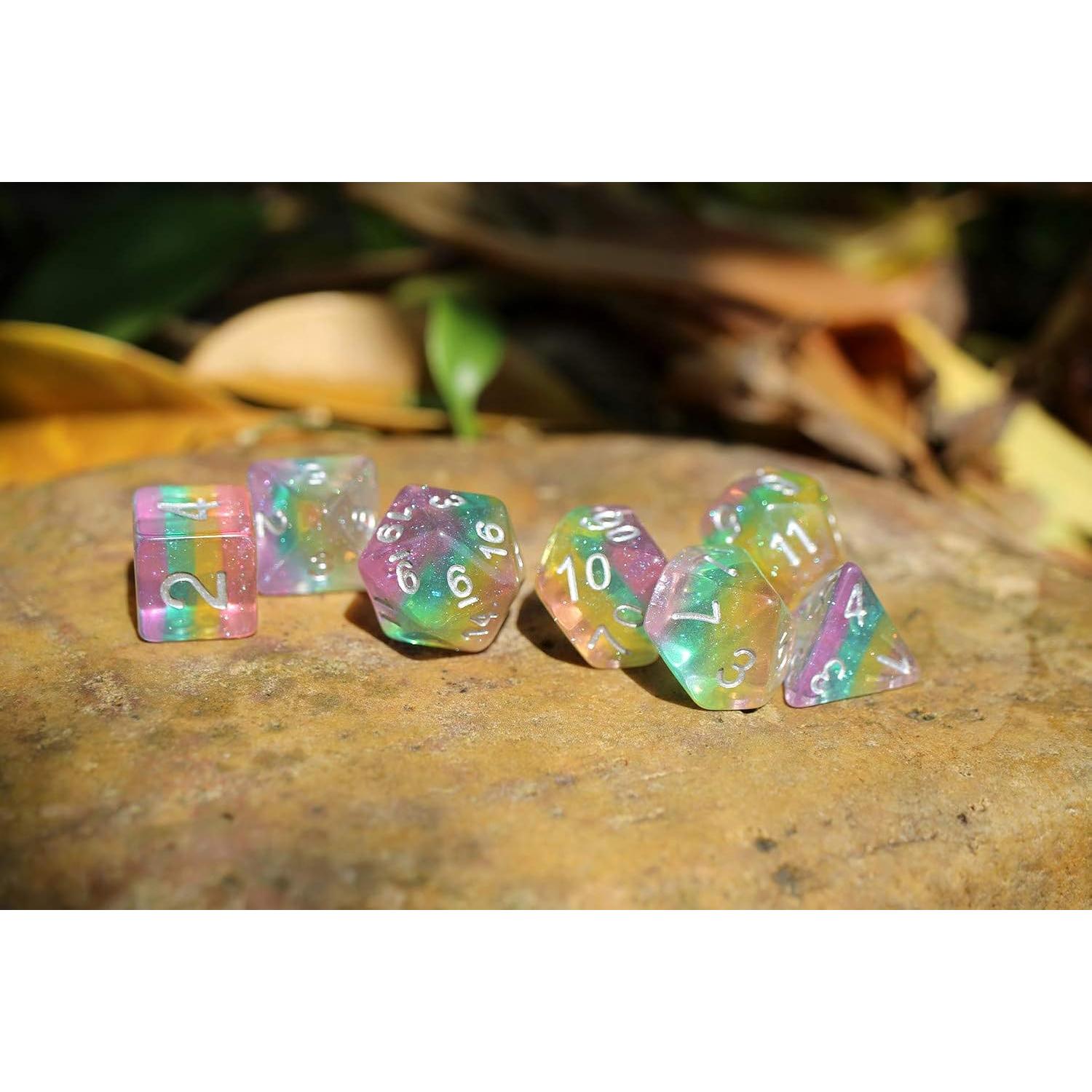 Set de Dados DND HD Arcoíris Brillantes para RPG