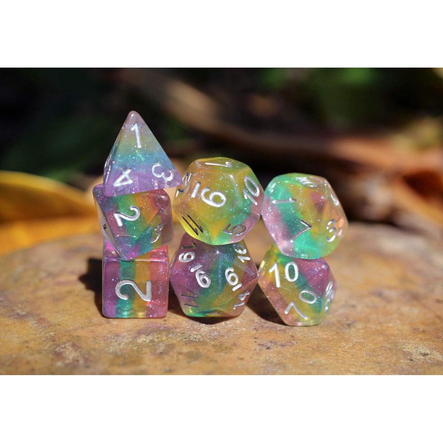 Set de Dados DND HD Arcoíris Brillantes para RPG