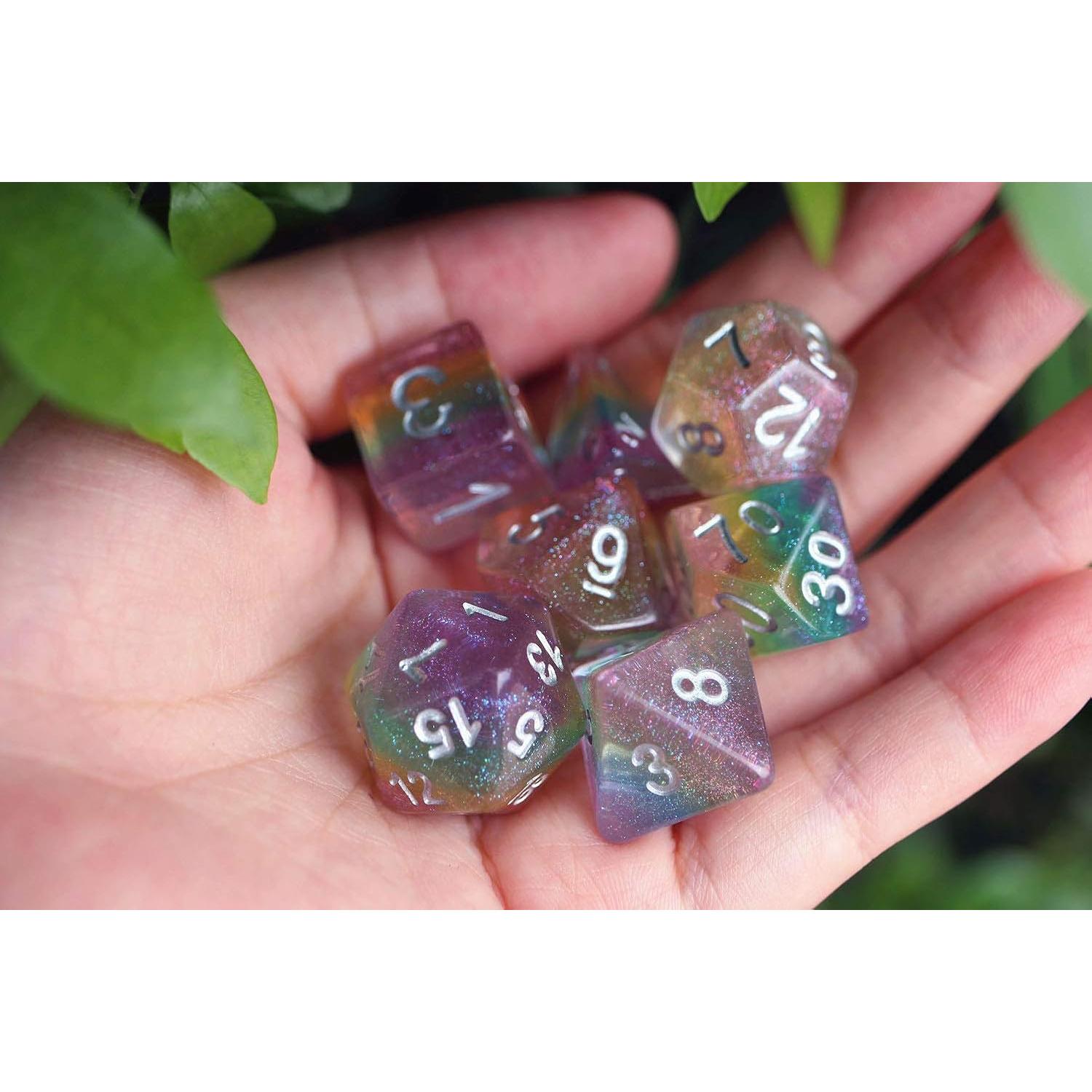 Set de Dados DND HD Arcoíris Brillantes para RPG