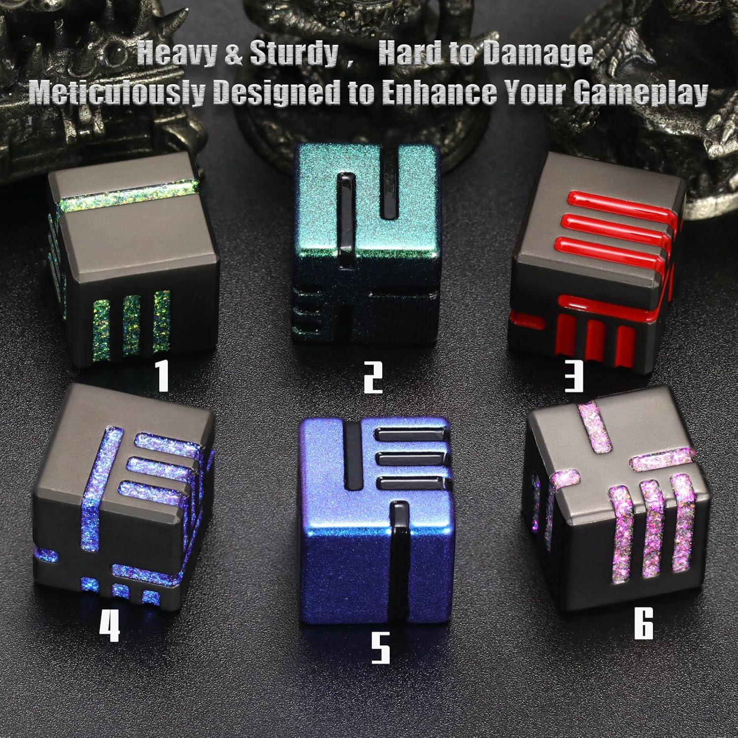 Juego de Dados D6 de Metal FONVGOGO 6 Pcs Estuche Incluido