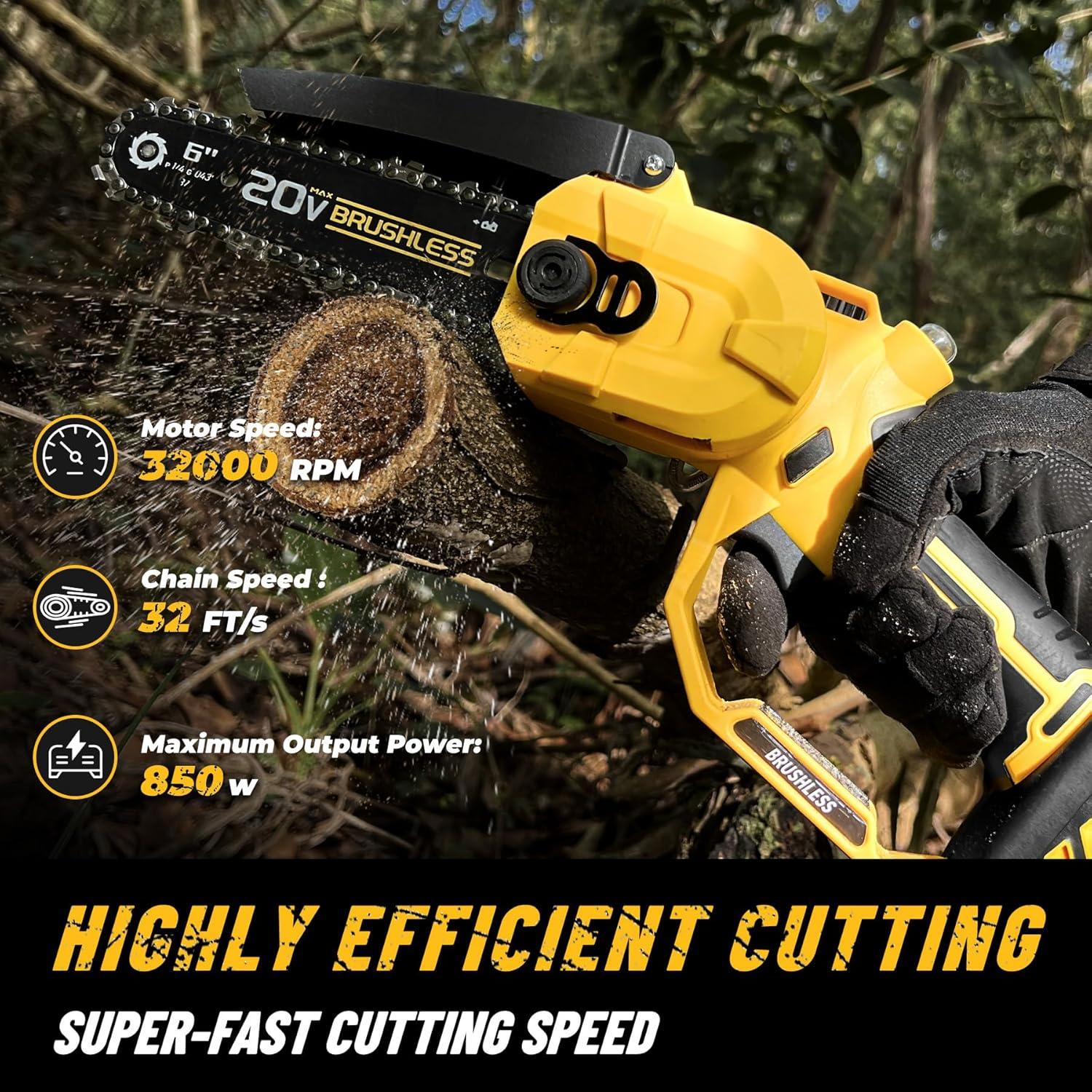 2-in-1 Cordless 6 Inch Pole Saw & Mini Chainsaw, 20V MAX* 3.0 Ah Battery Powered Chain Saw, Brushless Motor, Lightweight (7.1 lbs), 14.2 FT Max Reach Pole Saw for Tree Trimming, Wood Cutting