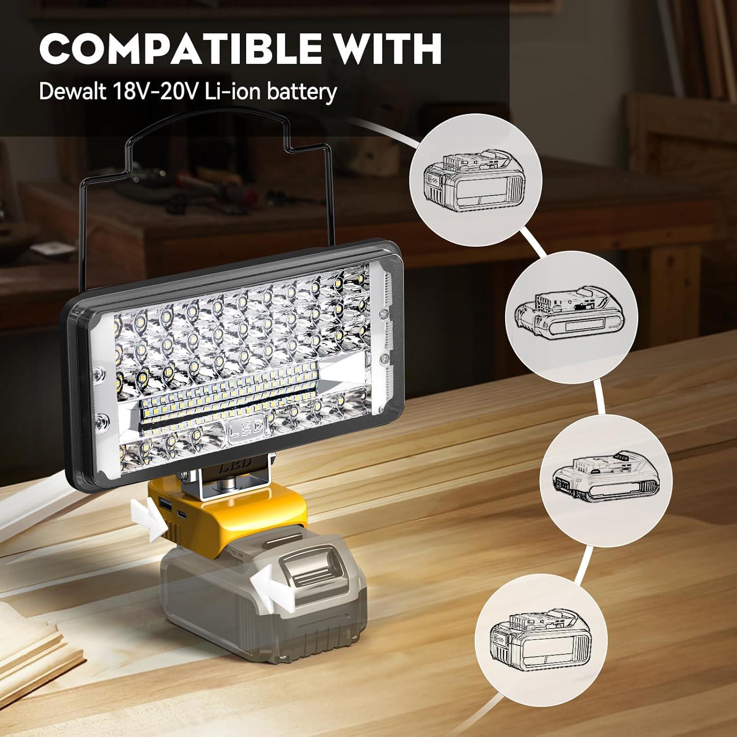 Led Work Light for DeWALT 20V: Ecarke Bright Led Flood Light - 100W 10000LM Cordless Work Light with Low Voltage Protect for Car Repairing,Inspection Job Site&Security Lighting,Outdoor Camping