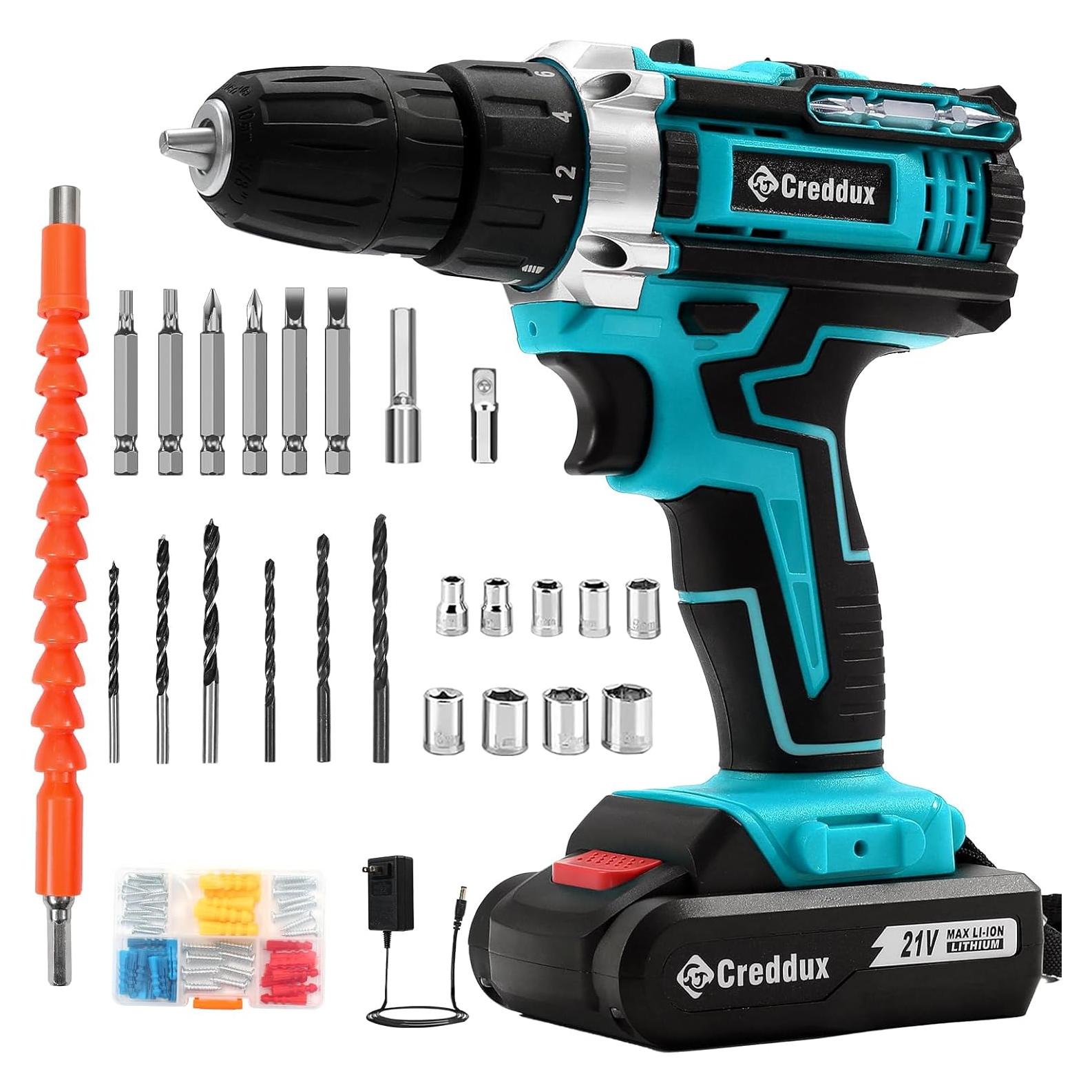 Taladro Inalámbrico 21V Creddux con 84 Accesorios y Cargador