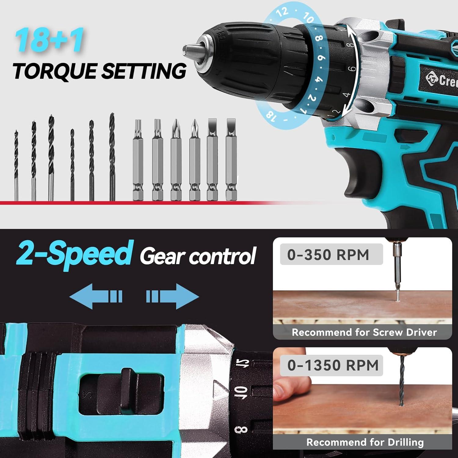 Taladro Inalámbrico 21V Creddux con 84 Accesorios y Cargador