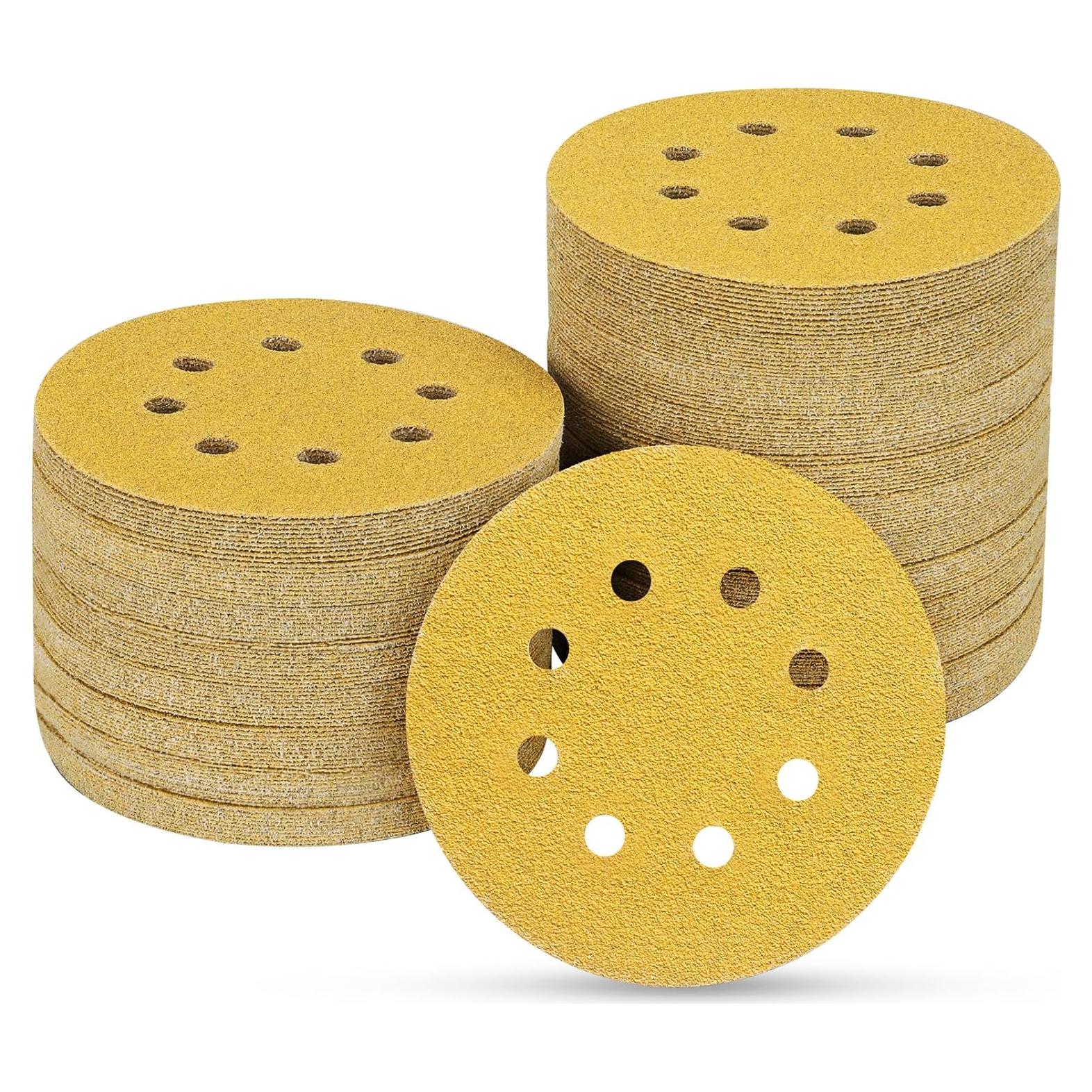 80PCS 5 Inch 8 Hole Sanding Discs 40 Grit,Gold Round Hook and Loop Sandpaper for Random Orbital Sander