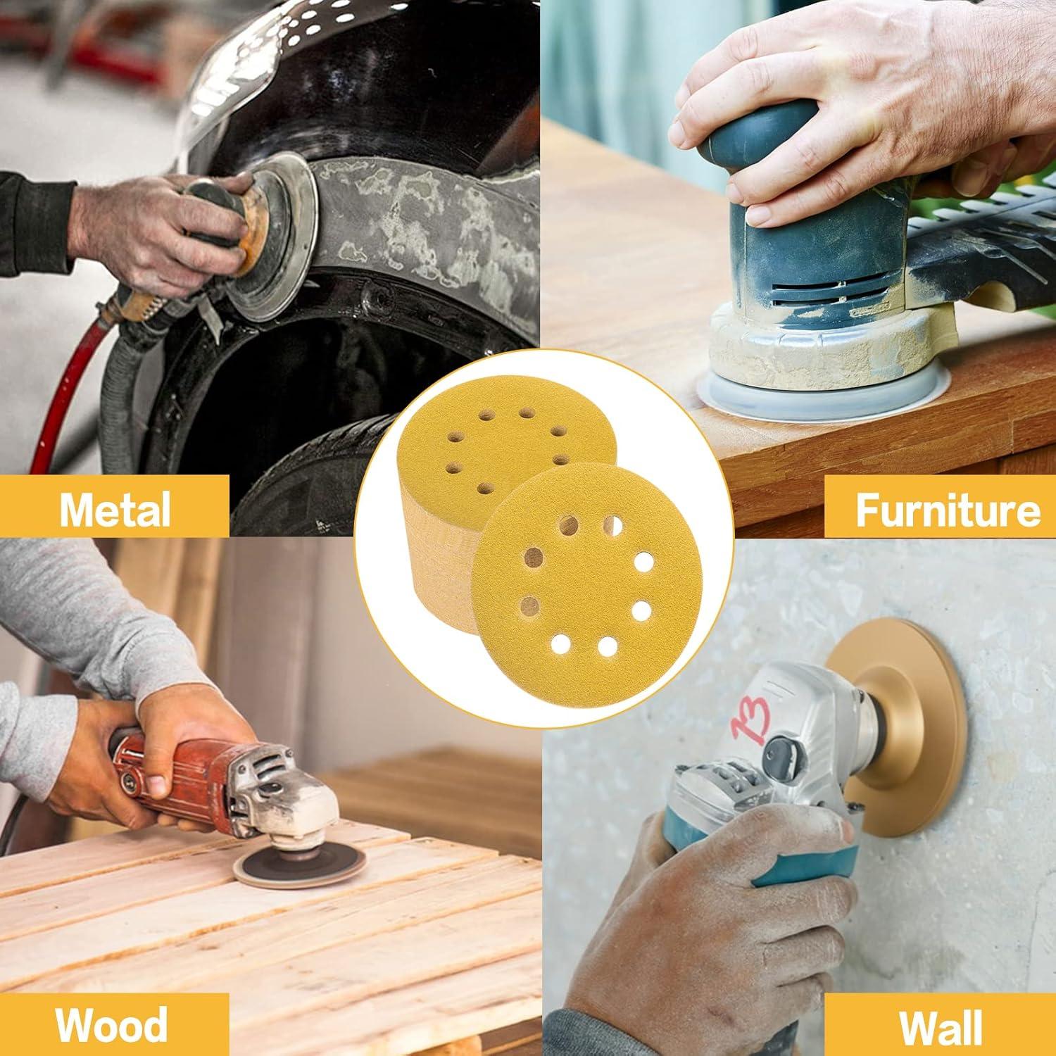 80PCS 5 Inch 8 Hole Sanding Discs 40 Grit,Gold Round Hook and Loop Sandpaper for Random Orbital Sander