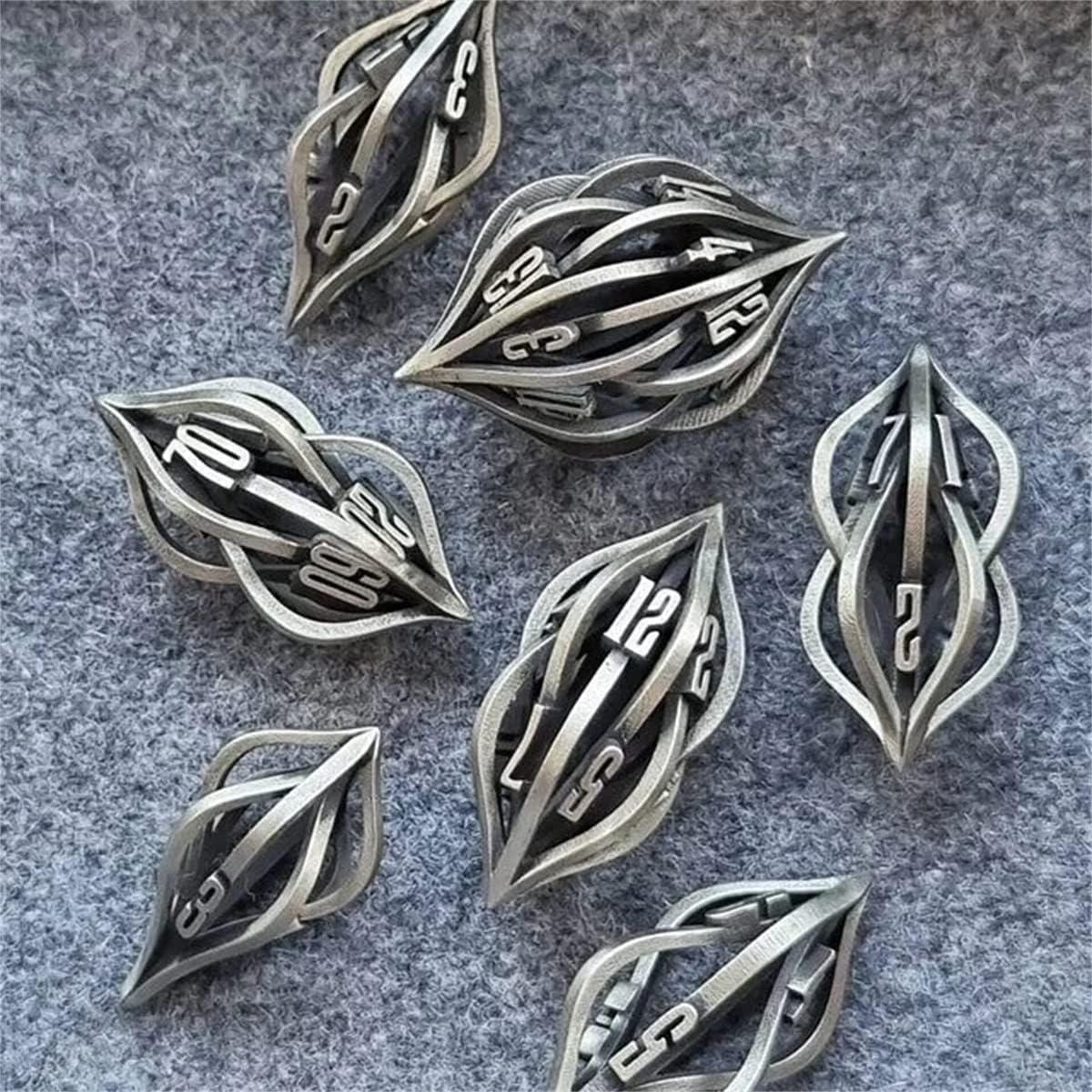 Juego de Dados Poliedricos de Metal Thyggzjbs Plata Antigua