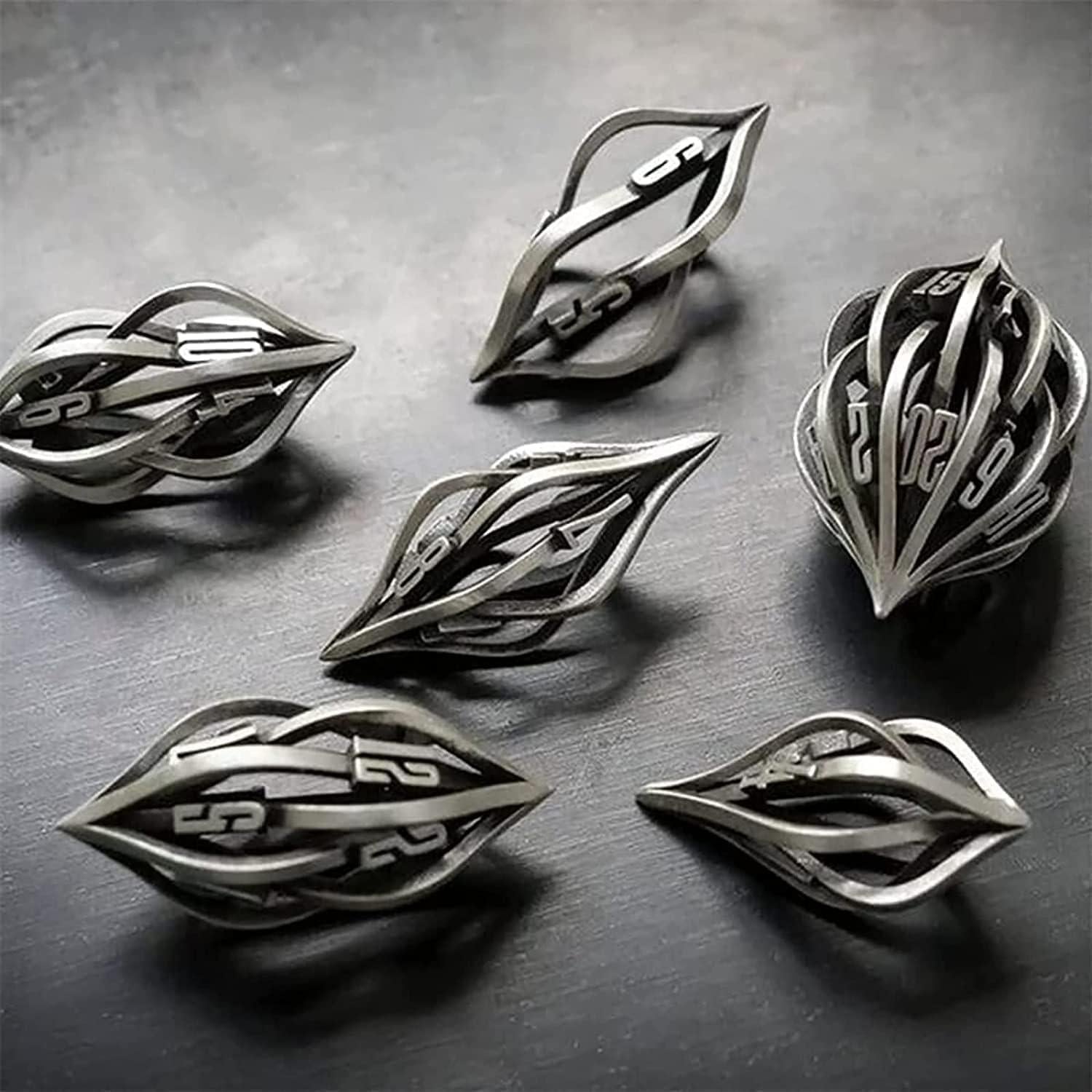 Juego de Dados Poliedricos de Metal Thyggzjbs Plata Antigua