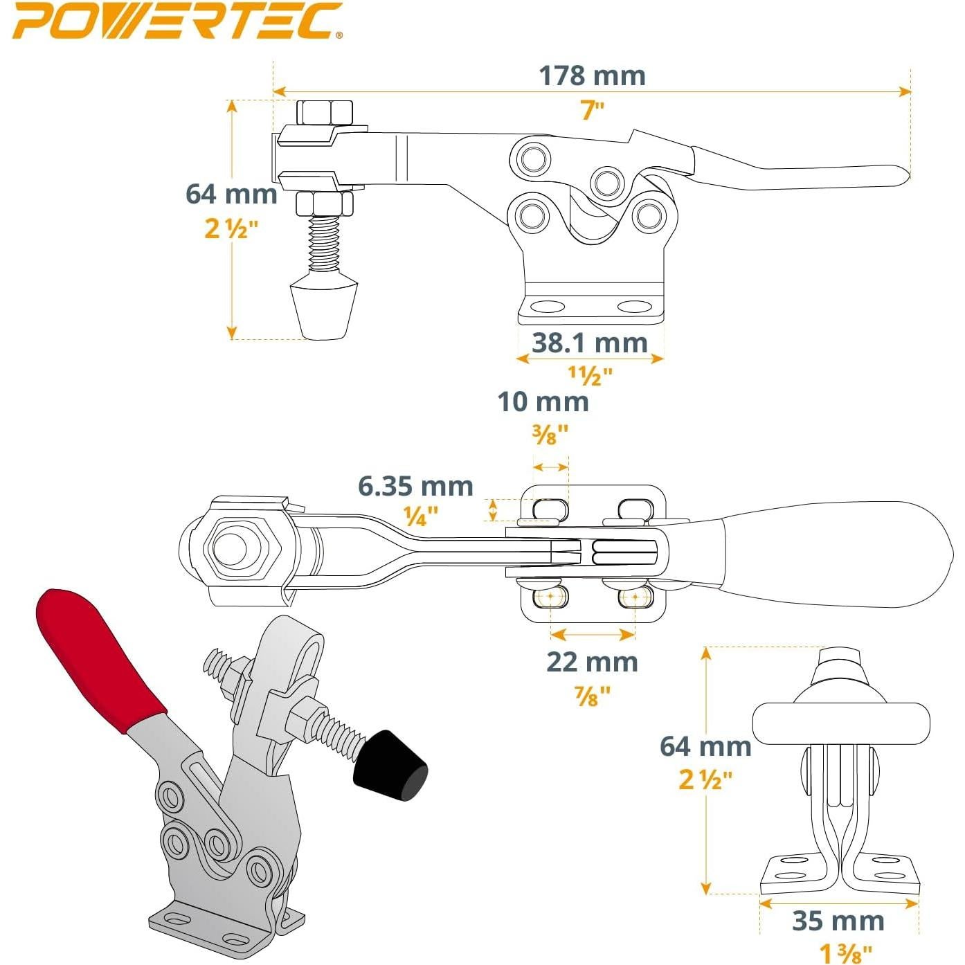 POWERTEC Abrazaderas de Palanca Horizontal y Vertical 227kg