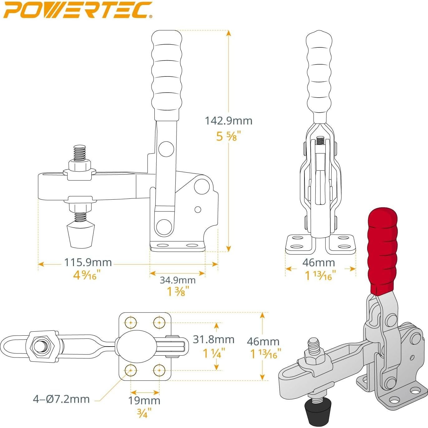 POWERTEC Abrazaderas de Palanca Horizontal y Vertical 227kg
