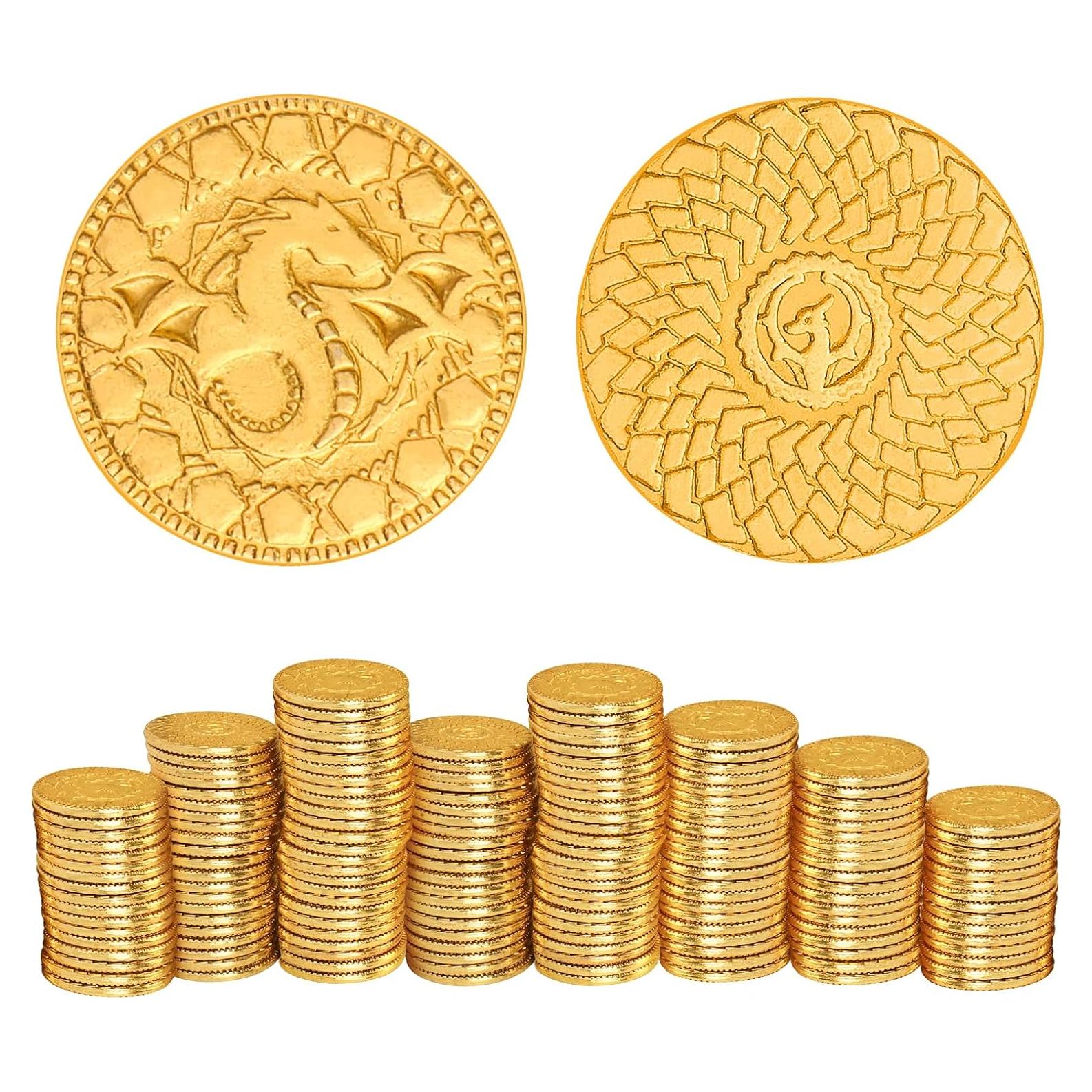 50 Monedas Doradas DND + Bolsa de Cuero Accesorios RPG