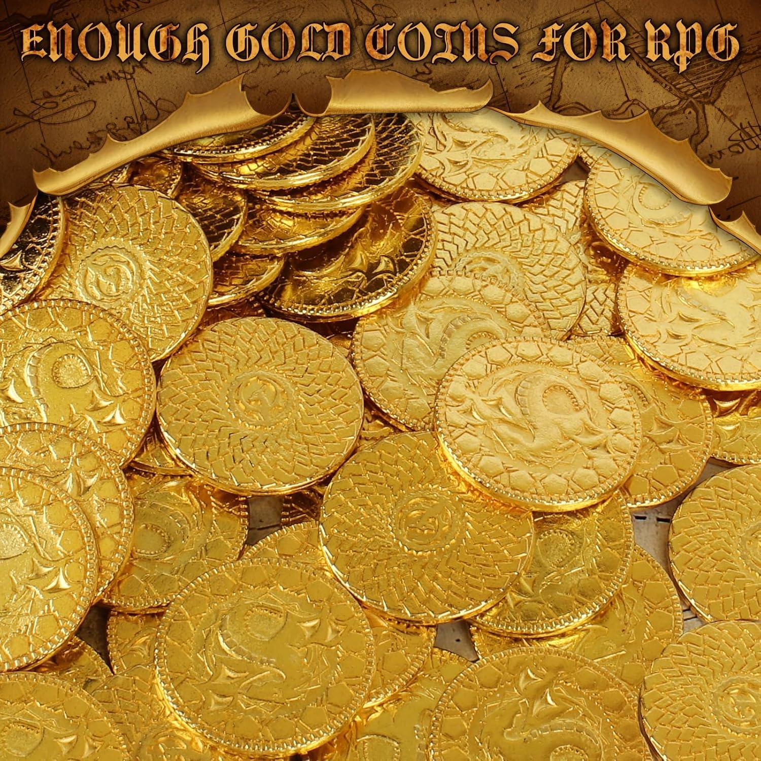 50 Monedas Doradas DND + Bolsa de Cuero Accesorios RPG