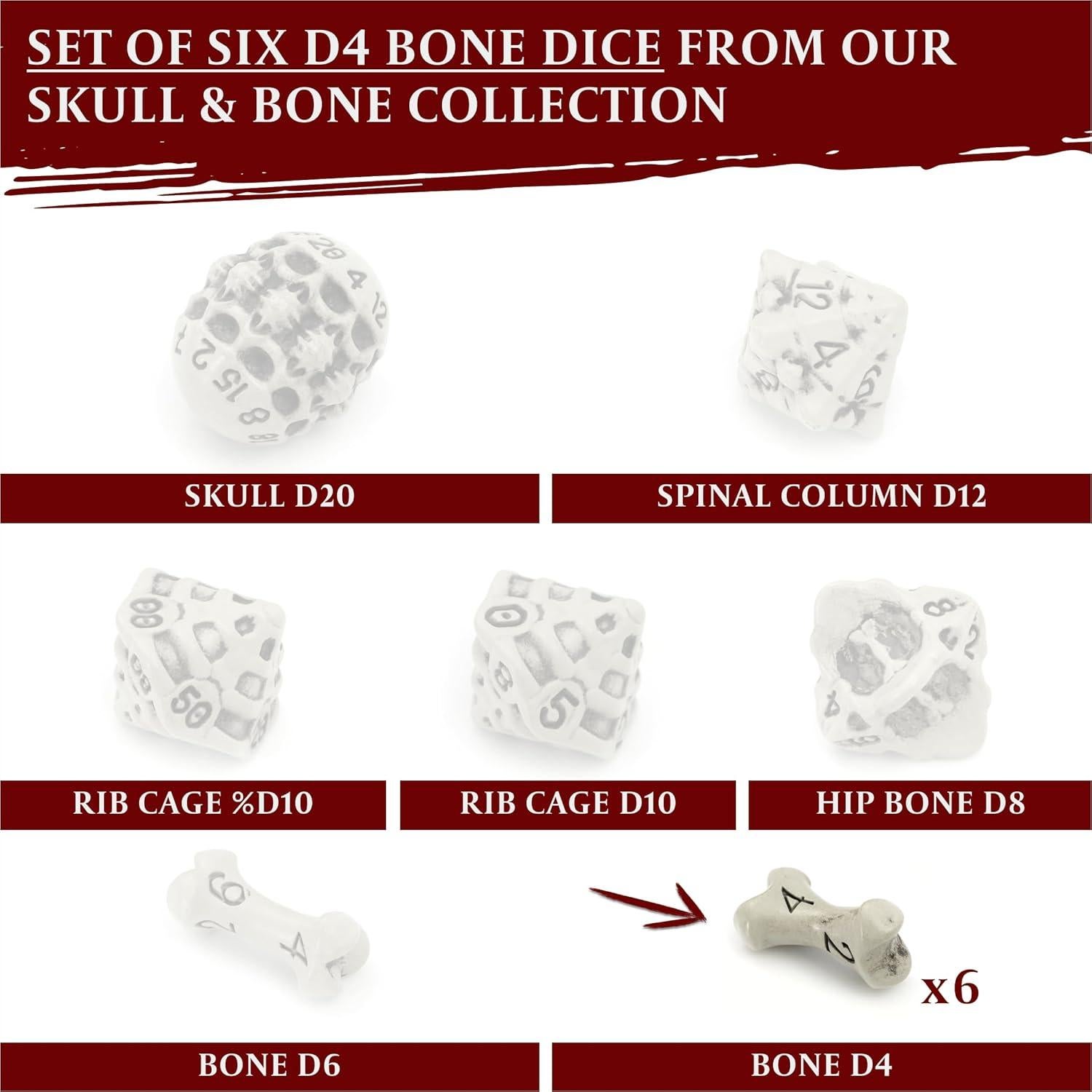 Juego de Dados D4 LYNX - Set de 6 Dados Hueso Blanco