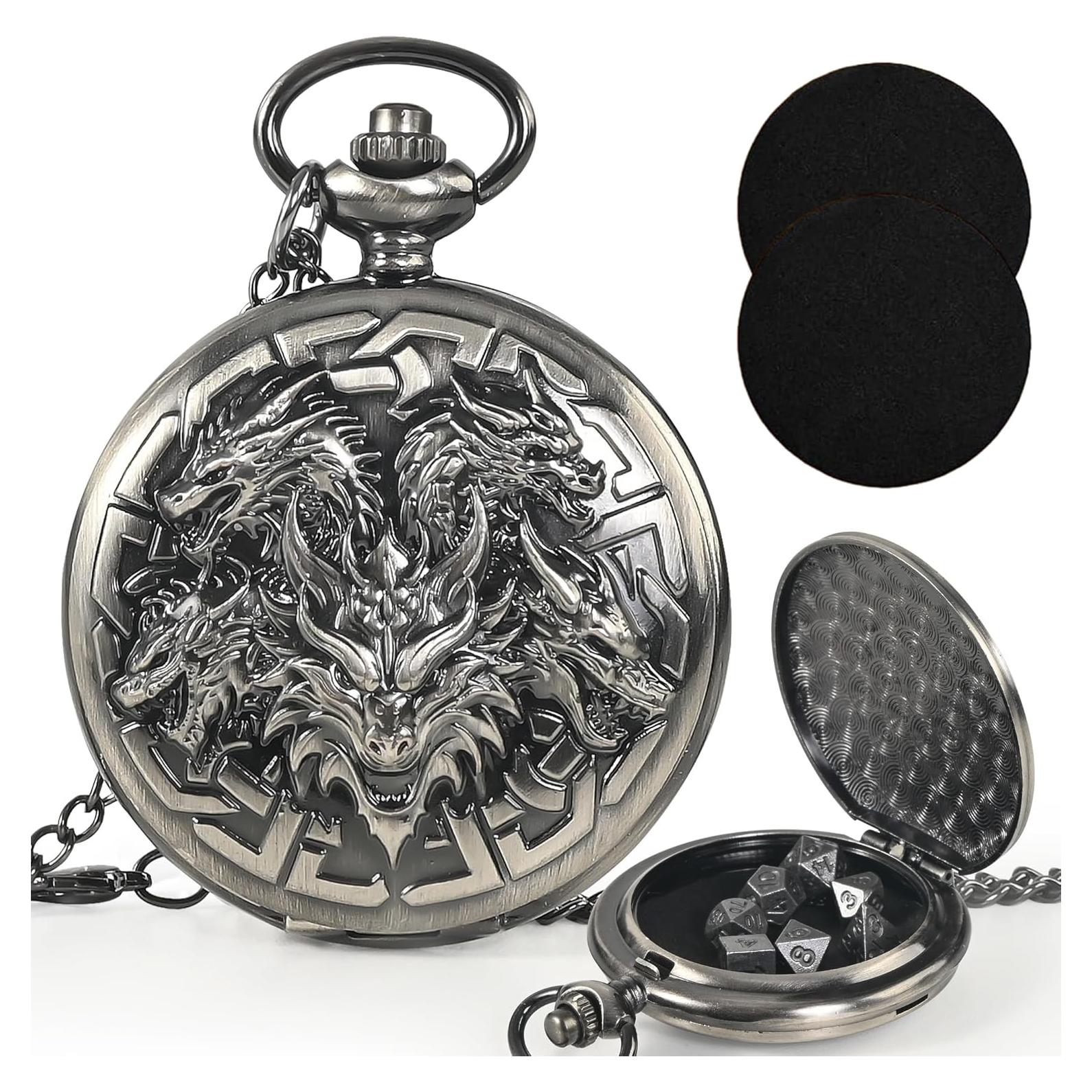 Set de Dados DND Kabinka 7pcs Metal Dragón Plata Antigua