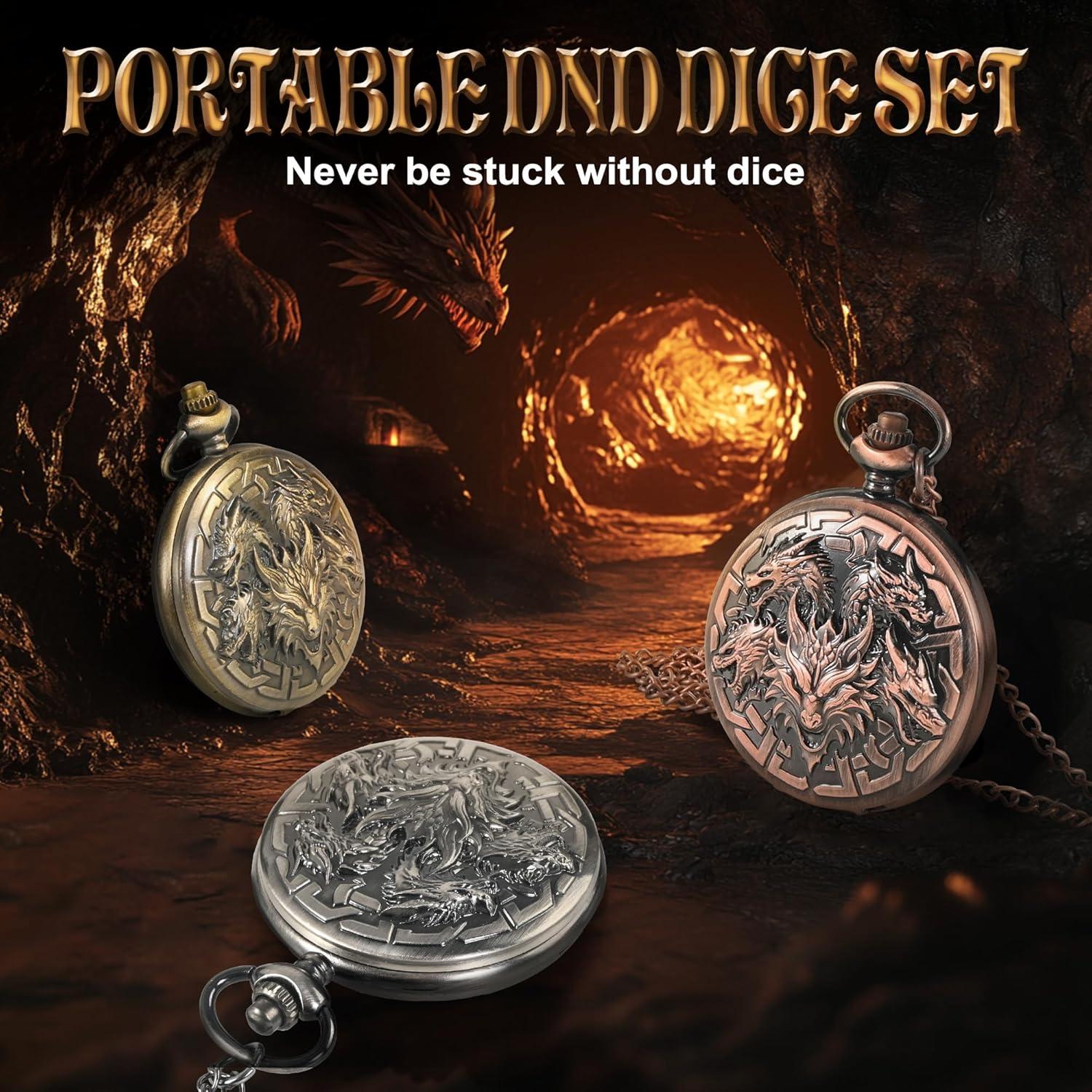 Set de Dados DND Kabinka 7pcs Metal Dragón Plata Antigua