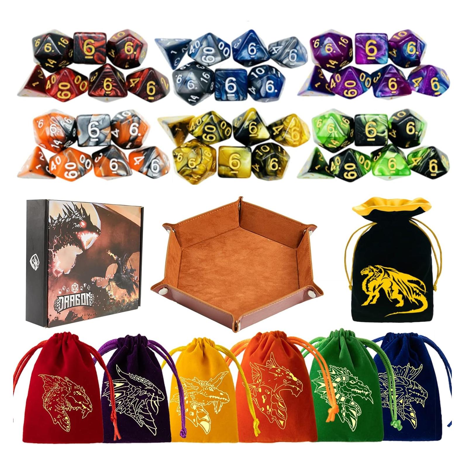 Juego de Dados Poliedricos PUGED 42 Pcs D&D con Bandeja