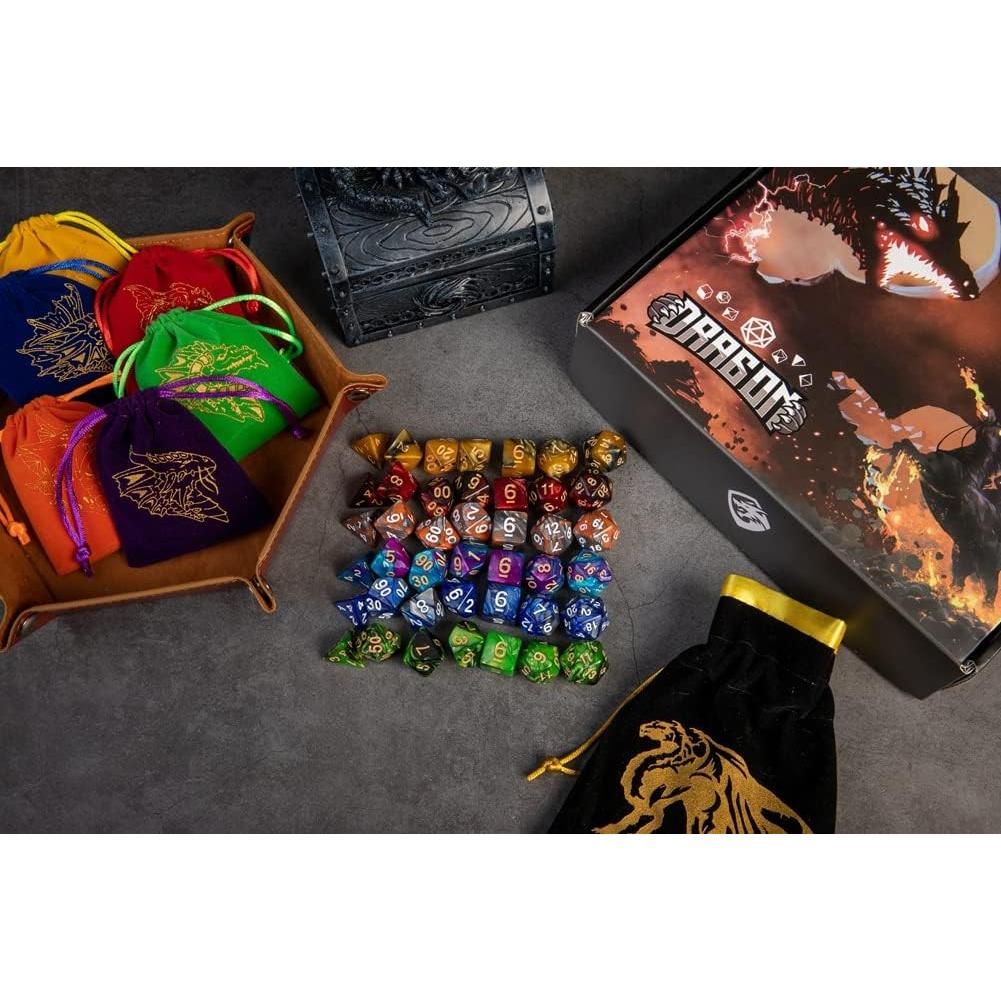 Juego de Dados Poliedricos PUGED 42 Pcs D&D con Bandeja