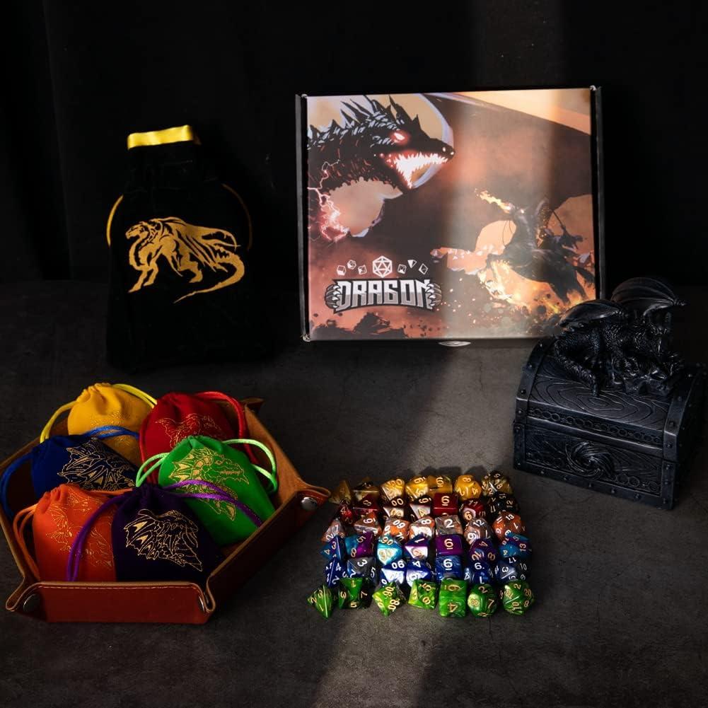 Juego de Dados Poliedricos PUGED 42 Pcs D&D con Bandeja