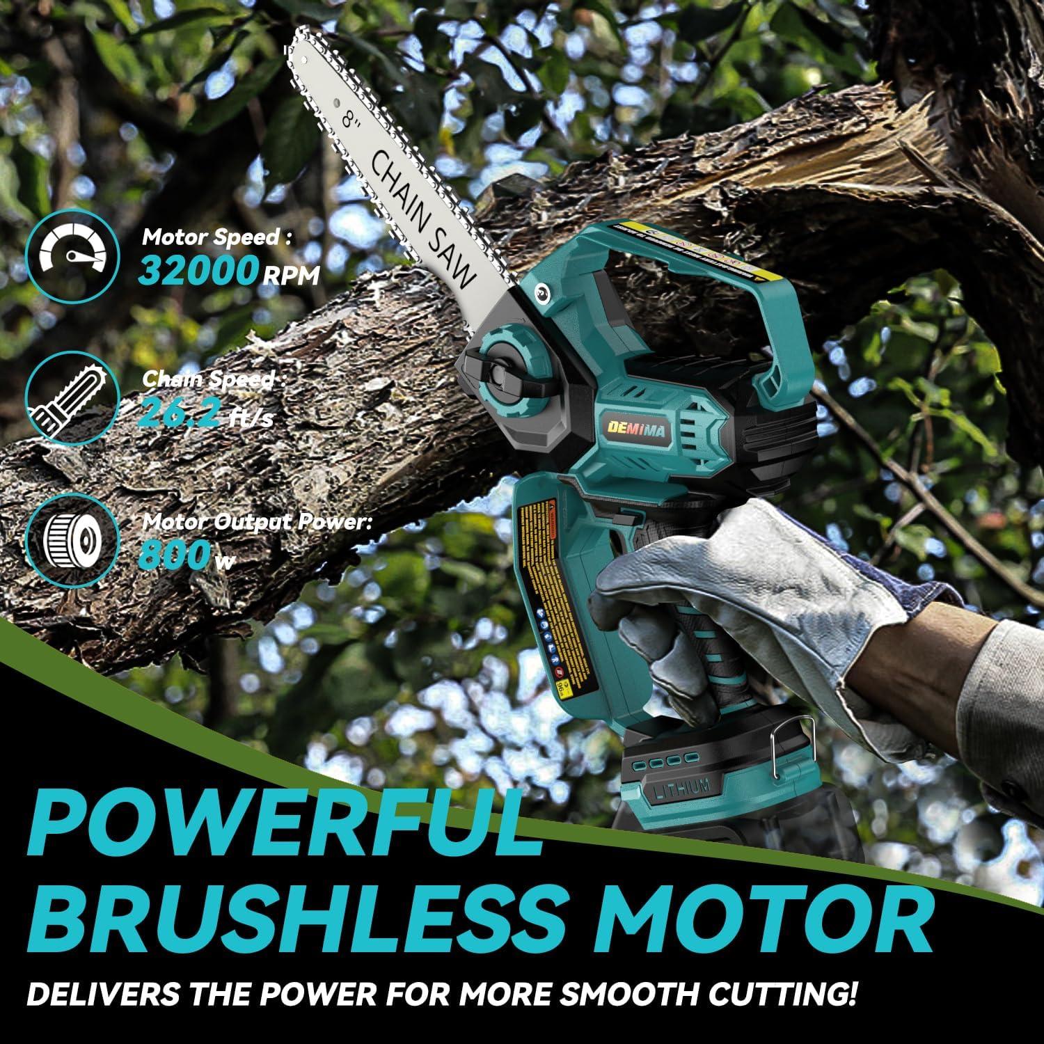 Mini Chainsaw for Makita 18V Battery, 8-Inch and 6-Inch 2-IN-1 Cordless Electric Chain saw with Brushless Motor and Auto-Oiler, 800W Hand Mini Chainsaw for Tree Pruning Wood Cutting(No Battery)