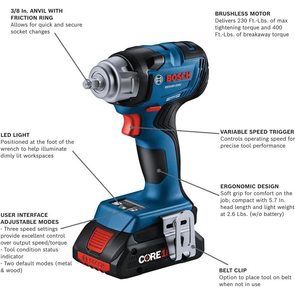 Llave de Impacto Bosch GDS18V-230CB24 18V 3/8" con 2 Baterías