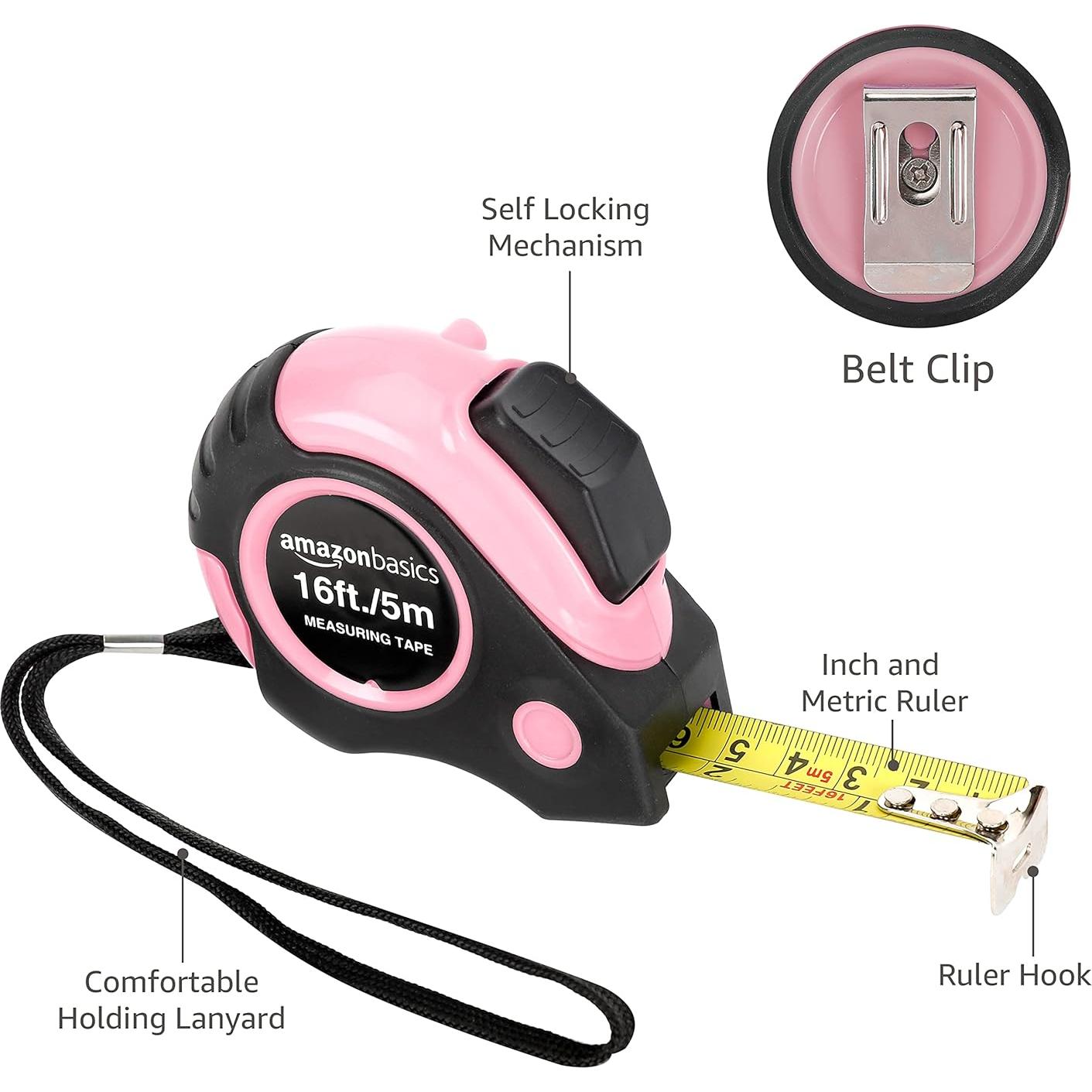 Cinta Métrica Retráctil Amazon Basics 4.9m Rosa