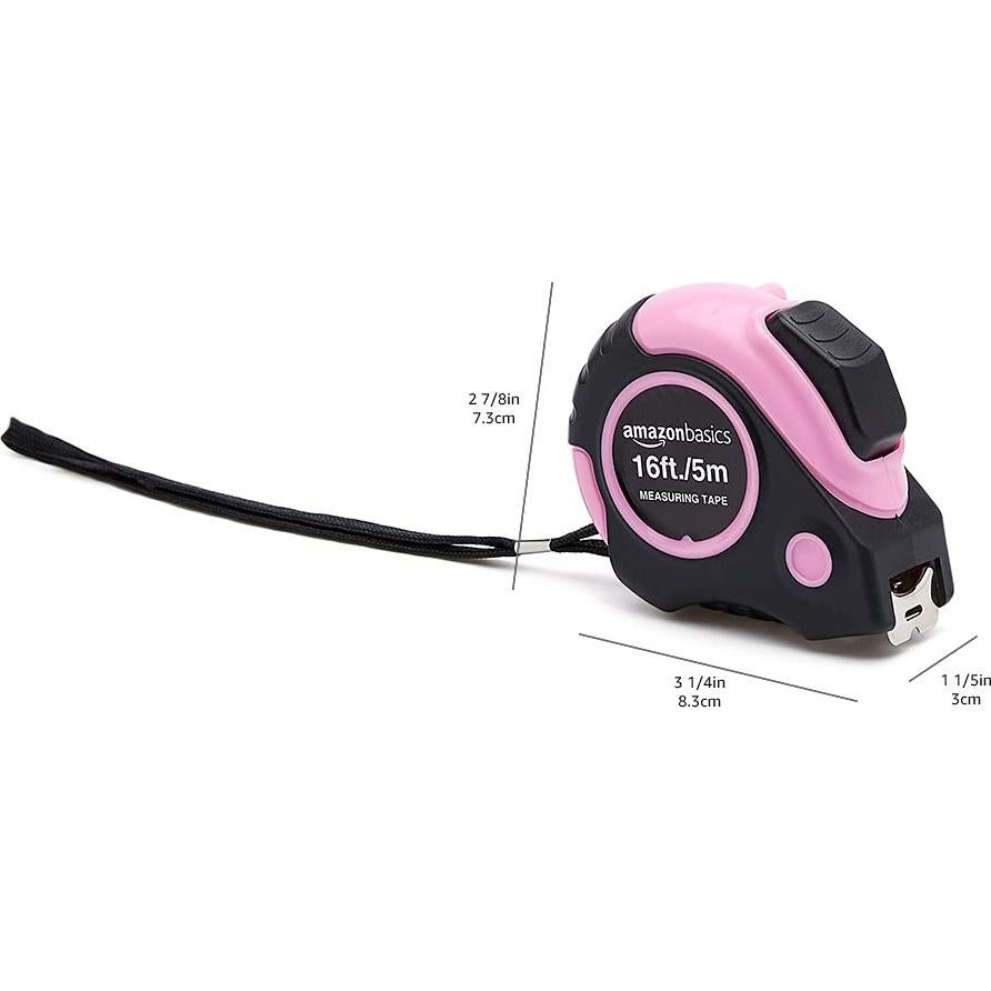Cinta Métrica Retráctil Amazon Basics 4.9m Rosa