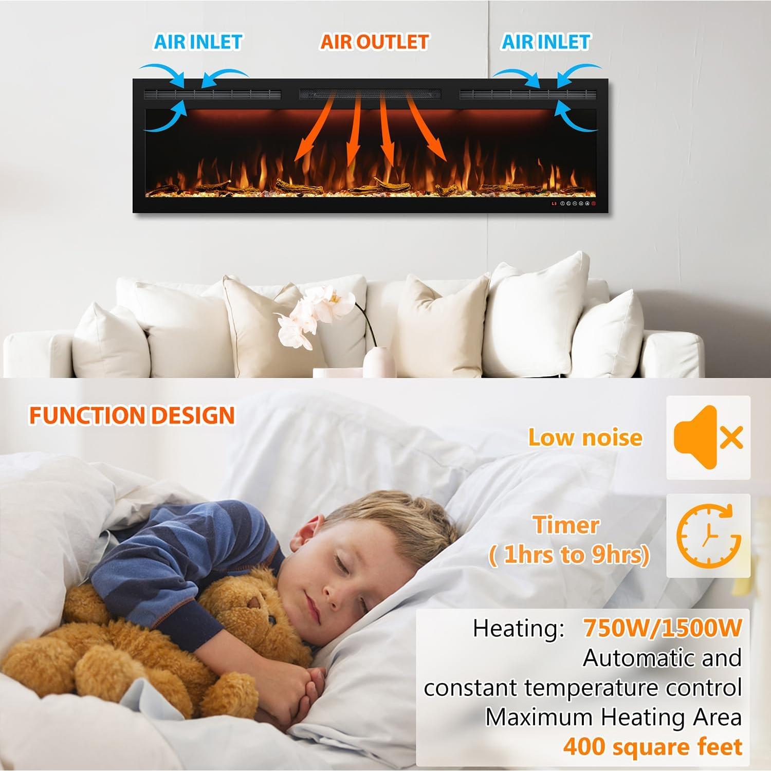 Chimenea Eléctrica Empotrada Mystflame 114 cm con Control Remoto