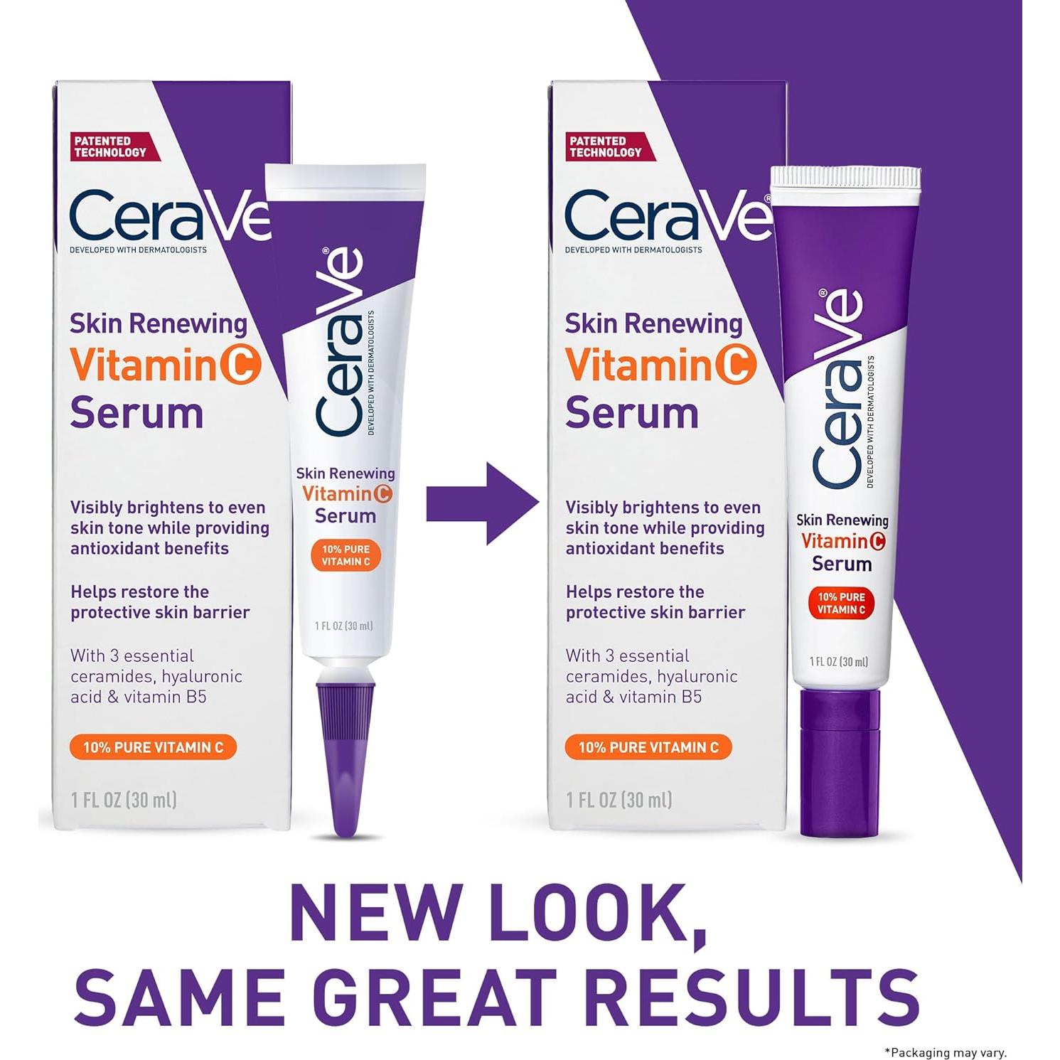 CeraVe Vitamin C Serum with Hyaluronic Acid, Skin Brightening Serum for Face with 10% Pure Vitamin C, Fragrance Free, 1 Fl. Oz