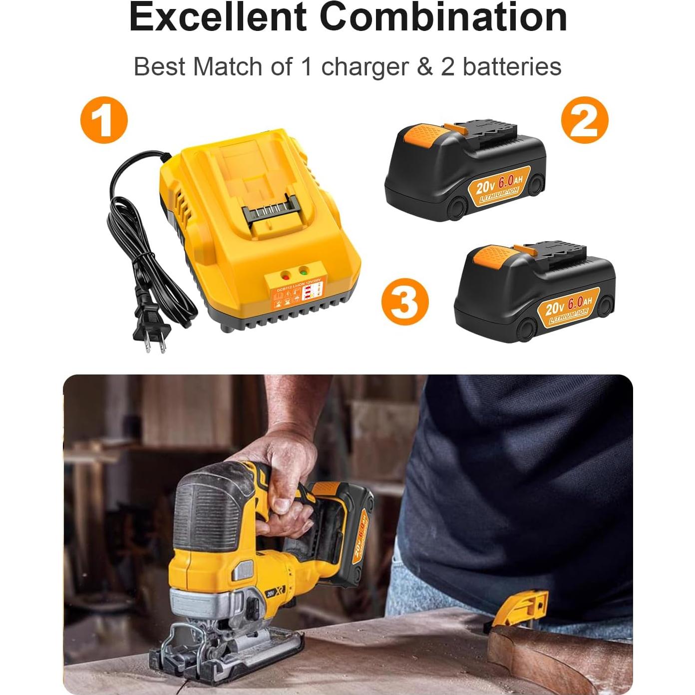 Batería Dewalt 20V 6.0Ah Reemplazo + Cargador DCB112 2Pcs