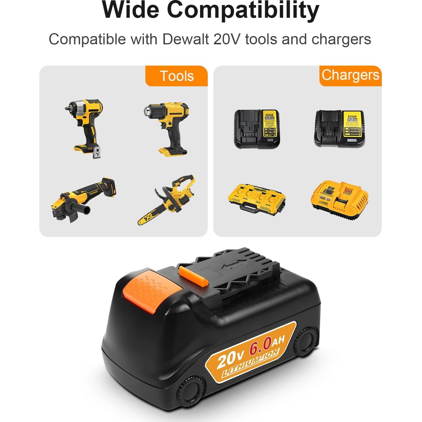 Batería Dewalt 20V 6.0Ah Reemplazo + Cargador DCB112 2Pcs