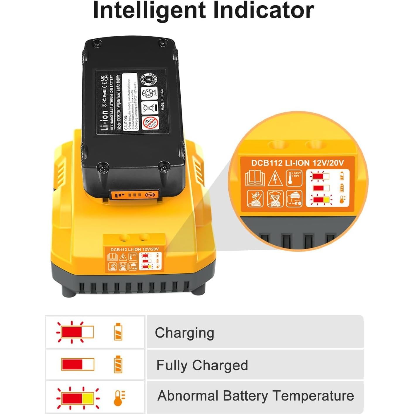 Batería Dewalt 20V 6.0Ah Reemplazo + Cargador DCB112 2Pcs