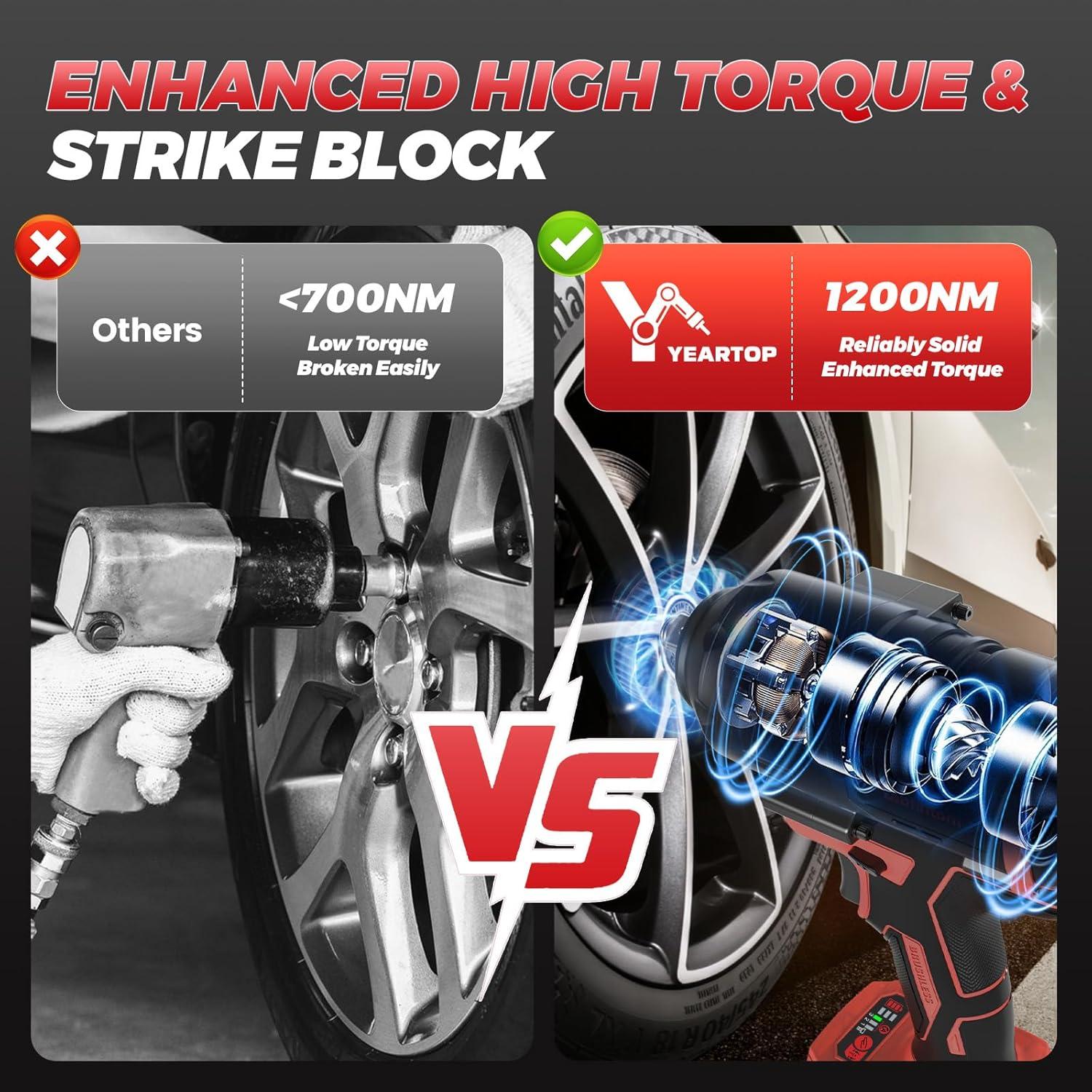 Llave de impacto inalámbrica 1/2" YEARTOP 1200 Nm 18V