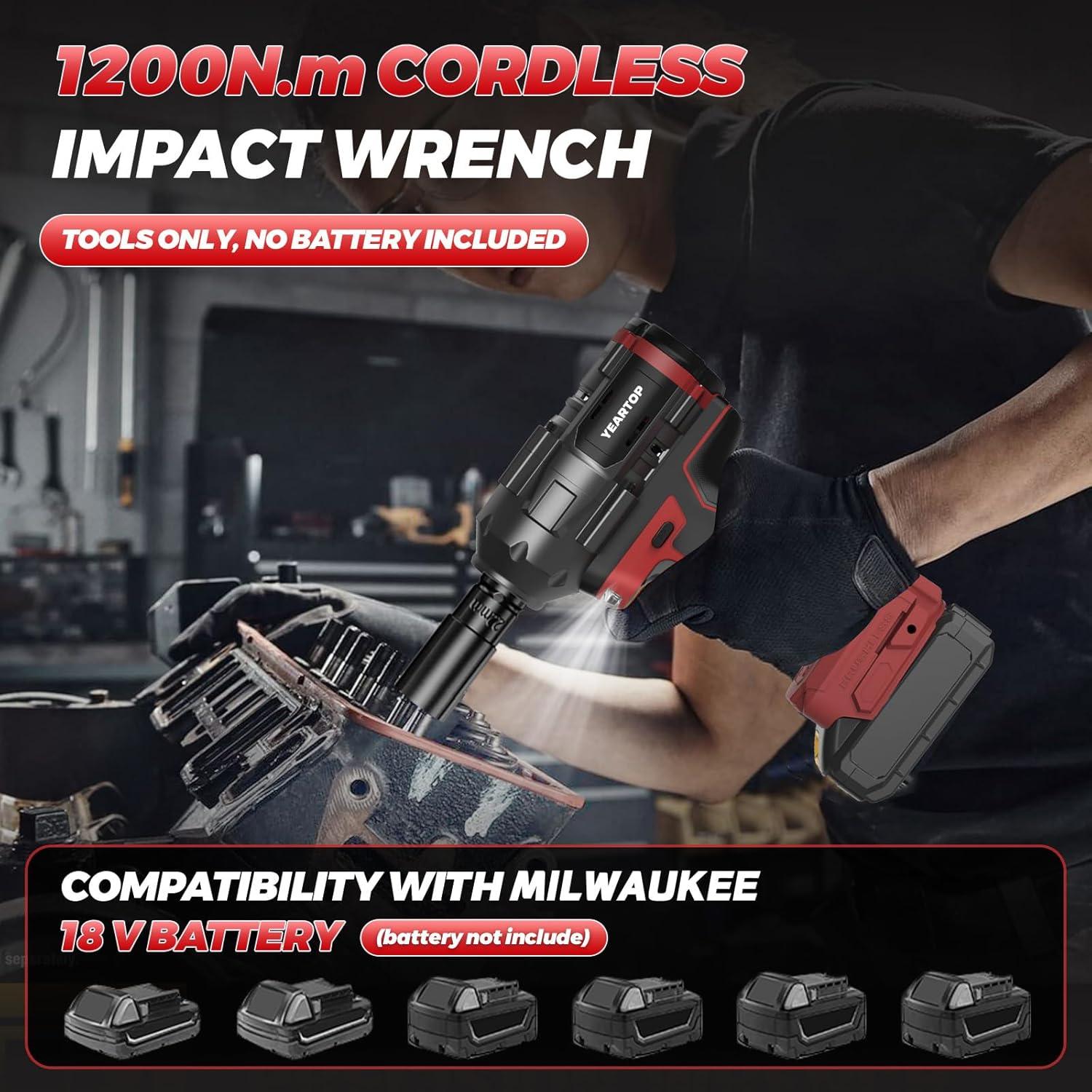 Llave de impacto inalámbrica 1/2" YEARTOP 1200 Nm 18V