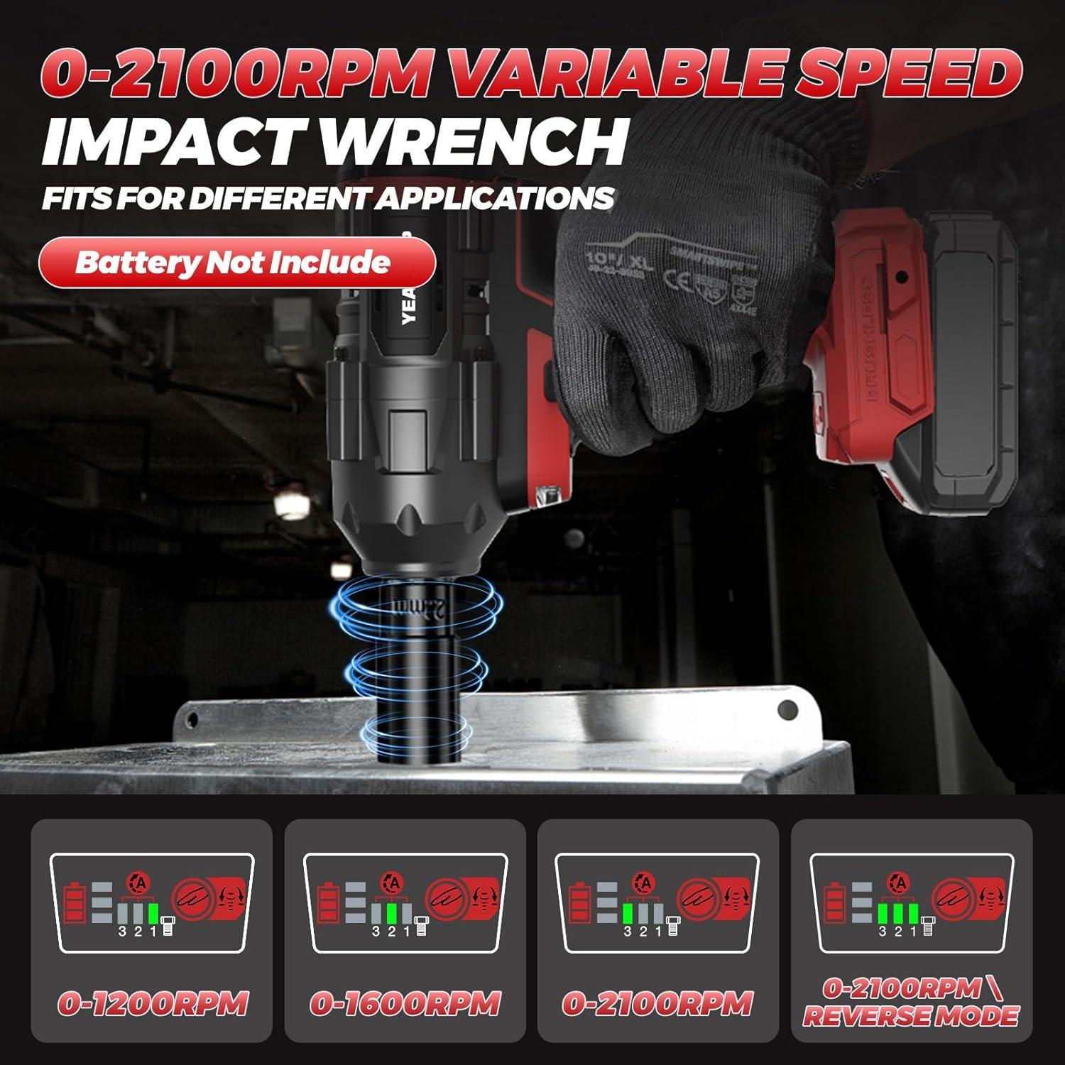 Llave de impacto inalámbrica 1/2" YEARTOP 1200 Nm 18V