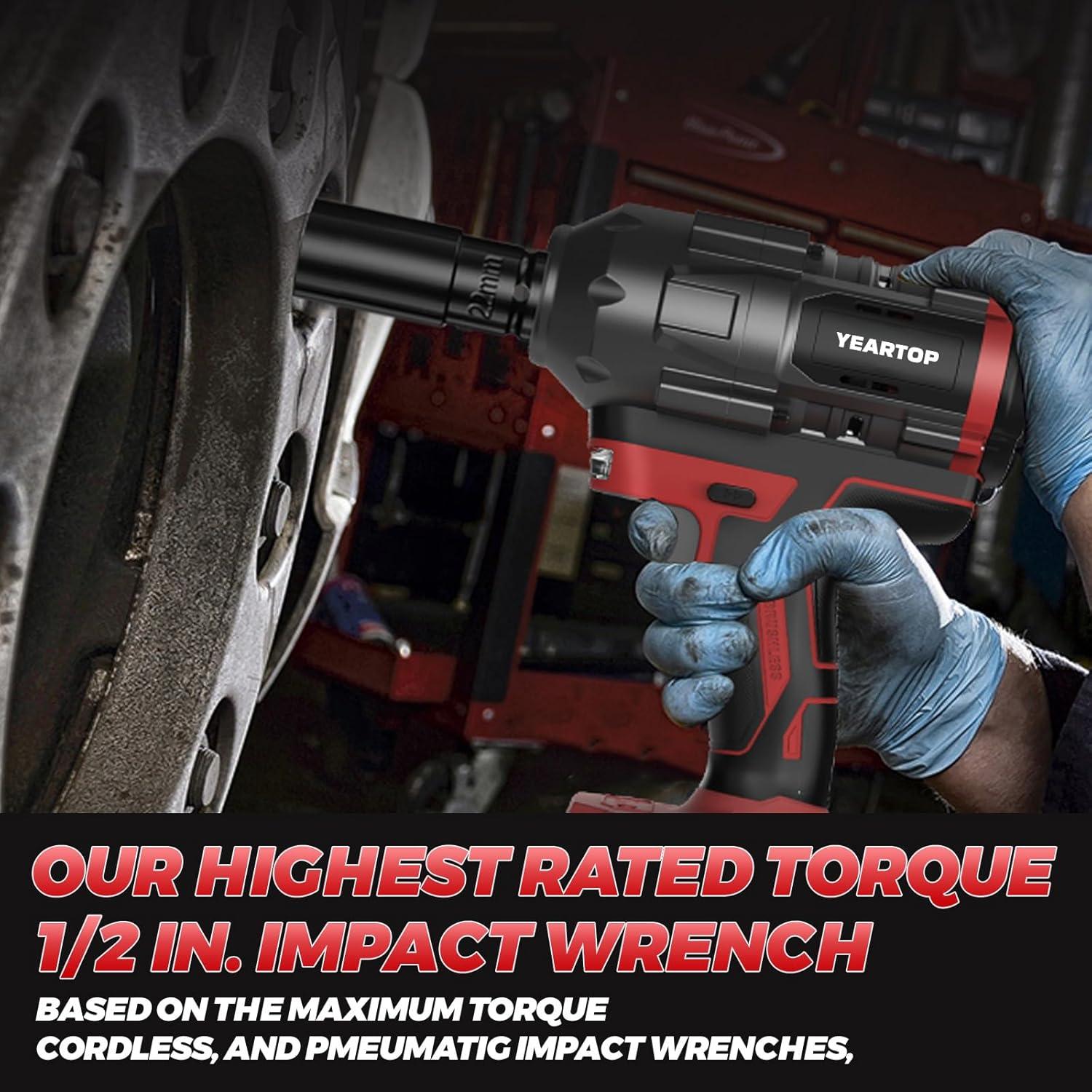 Llave de impacto inalámbrica 1/2" YEARTOP 1200 Nm 18V