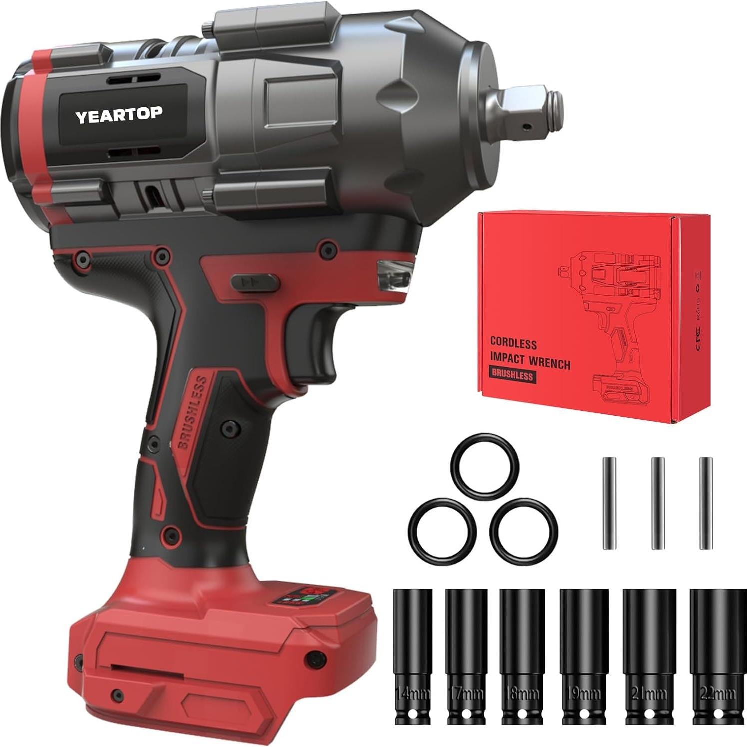 Llave de impacto inalámbrica 1/2" YEARTOP 1200 Nm 18V