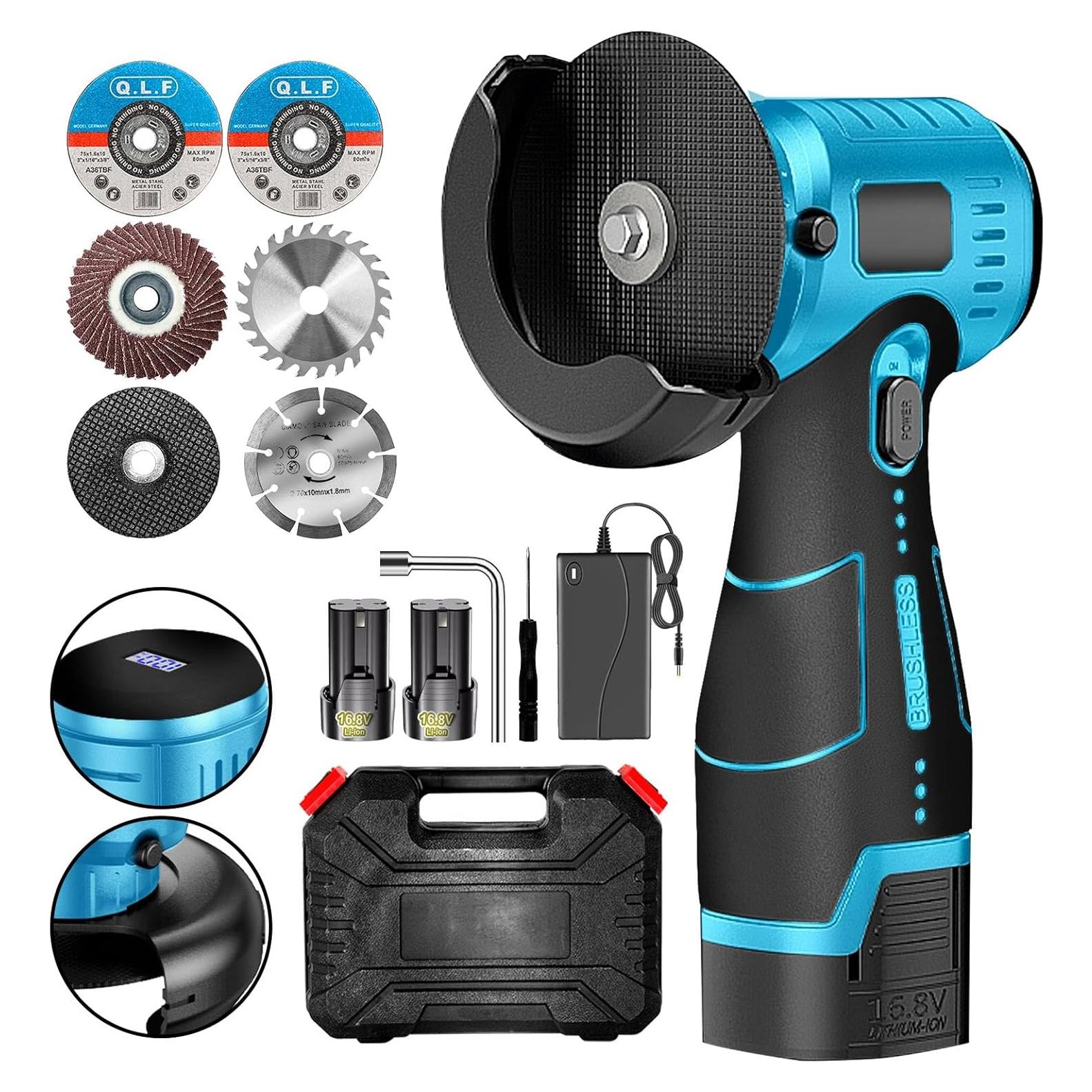 Amoladora Angular Inalámbrica ZFULVO 16.8V 19500RPM con 2 Baterías