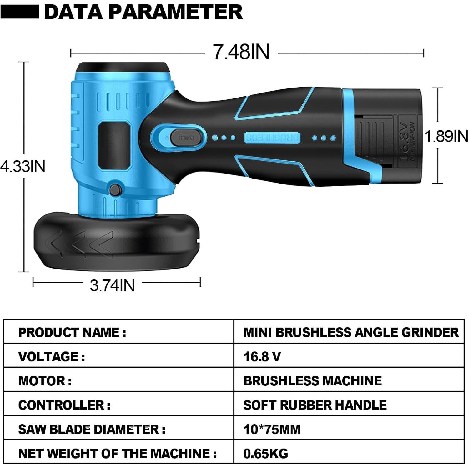 Amoladora Angular Inalámbrica ZFULVO 16.8V 19500RPM con 2 Baterías